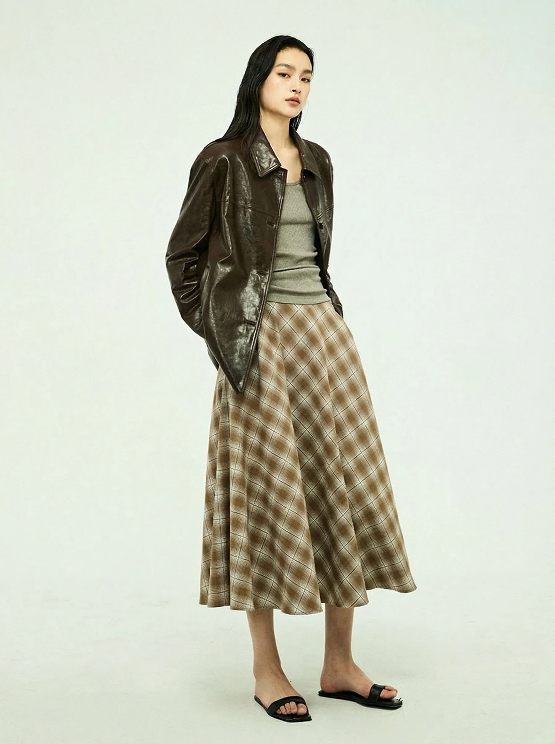 Plaid A-Line Midi Skirt