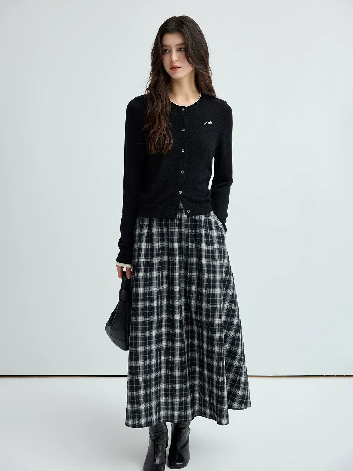 Plaid Cotton Midi Skirt - Image 3