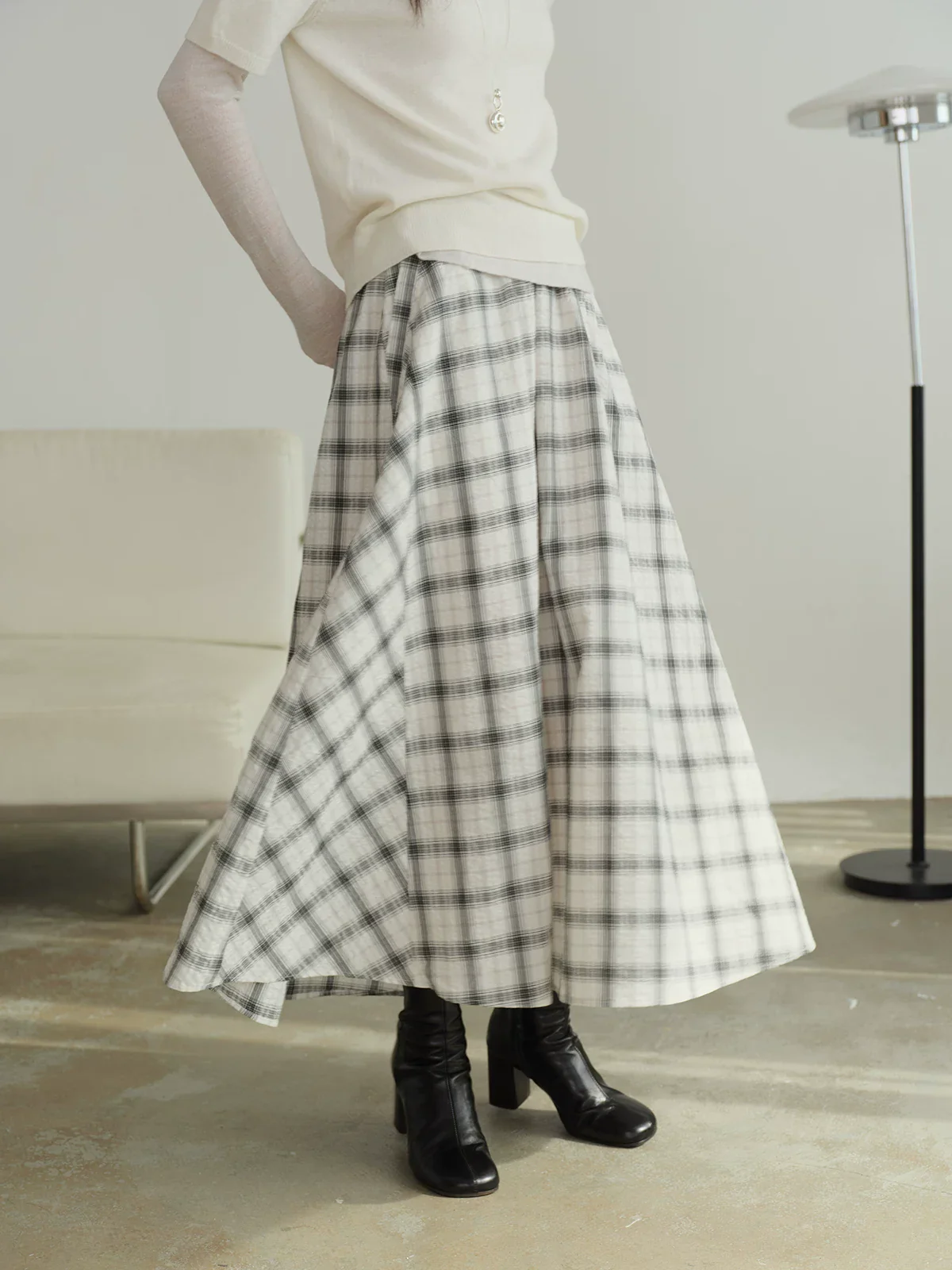 Plaid Cotton Midi Skirt - Image 5