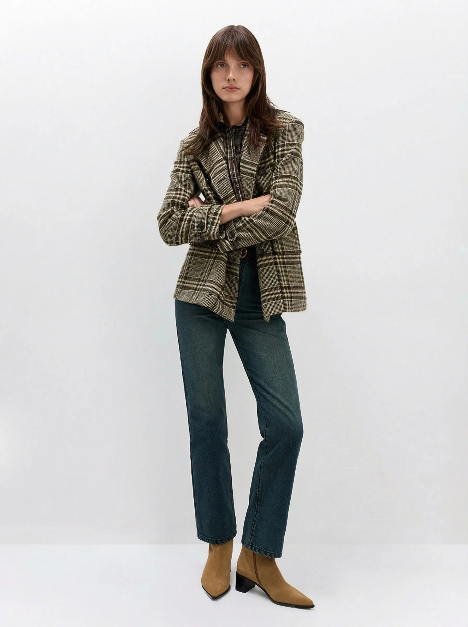 Plaid Double-Breasted Blazer - Image 5