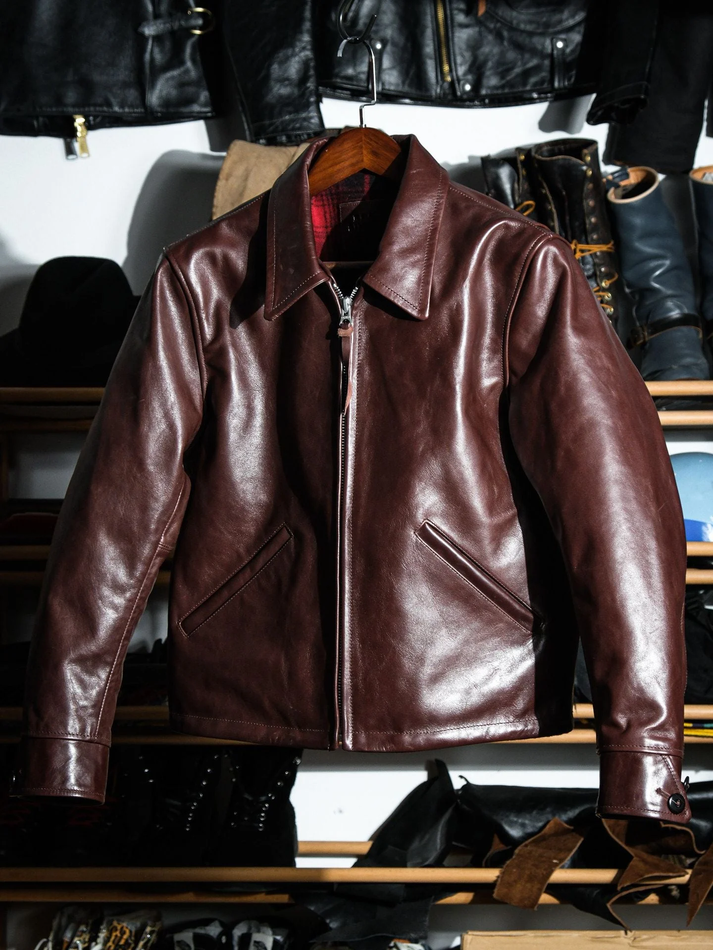 Plaid-Lined Leather Jacket - Image 3