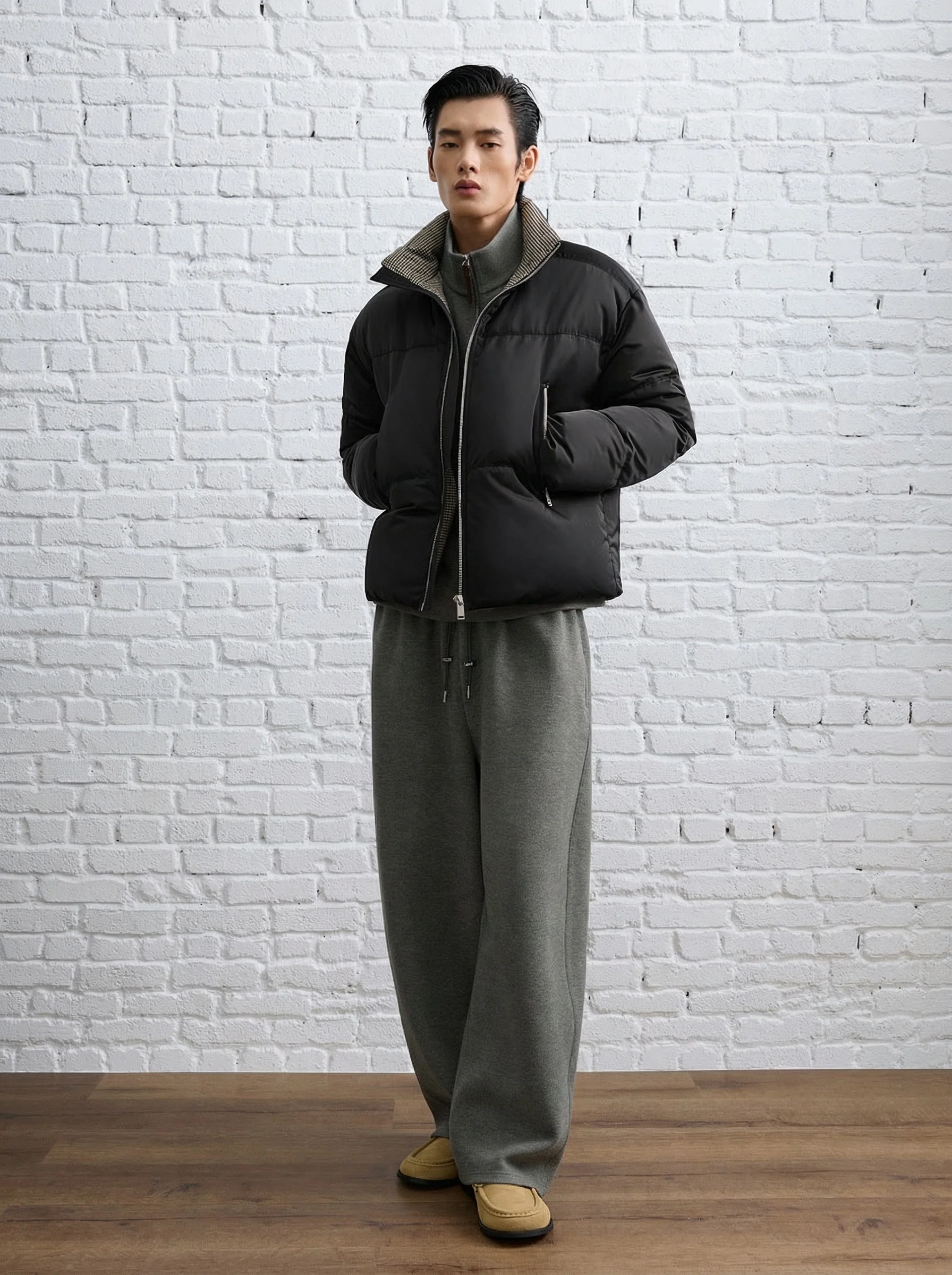 Plaid-Trim Down Puffer Jacket - Image 3
