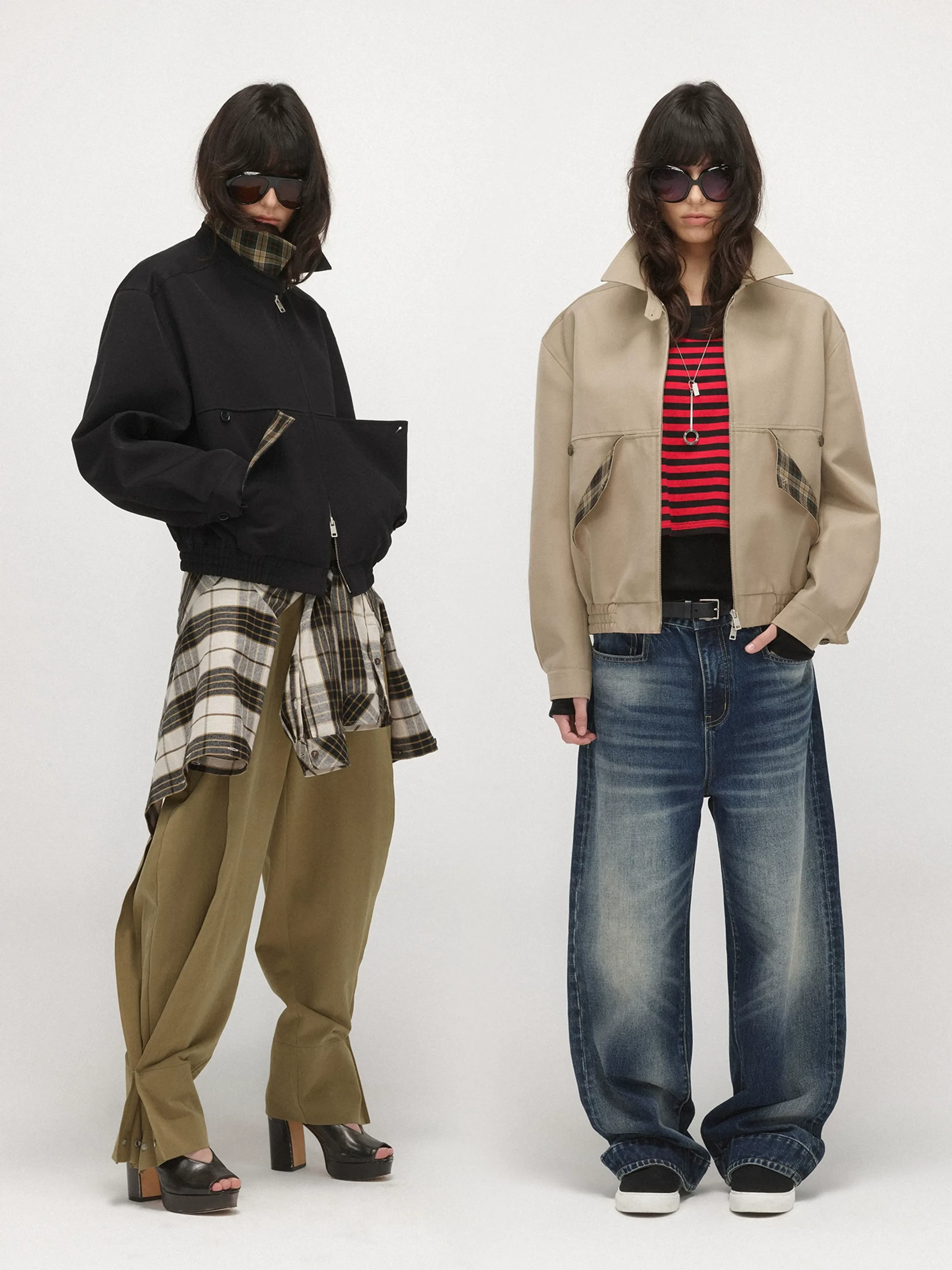 Plaid-Trim Zip Jacket