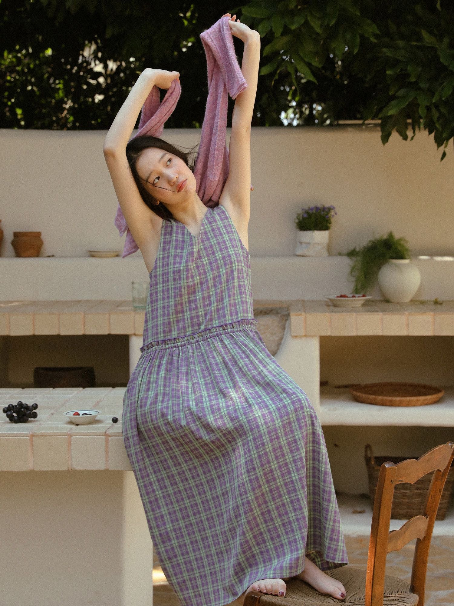 Plaid V-Neck Midi Dress - Image 3