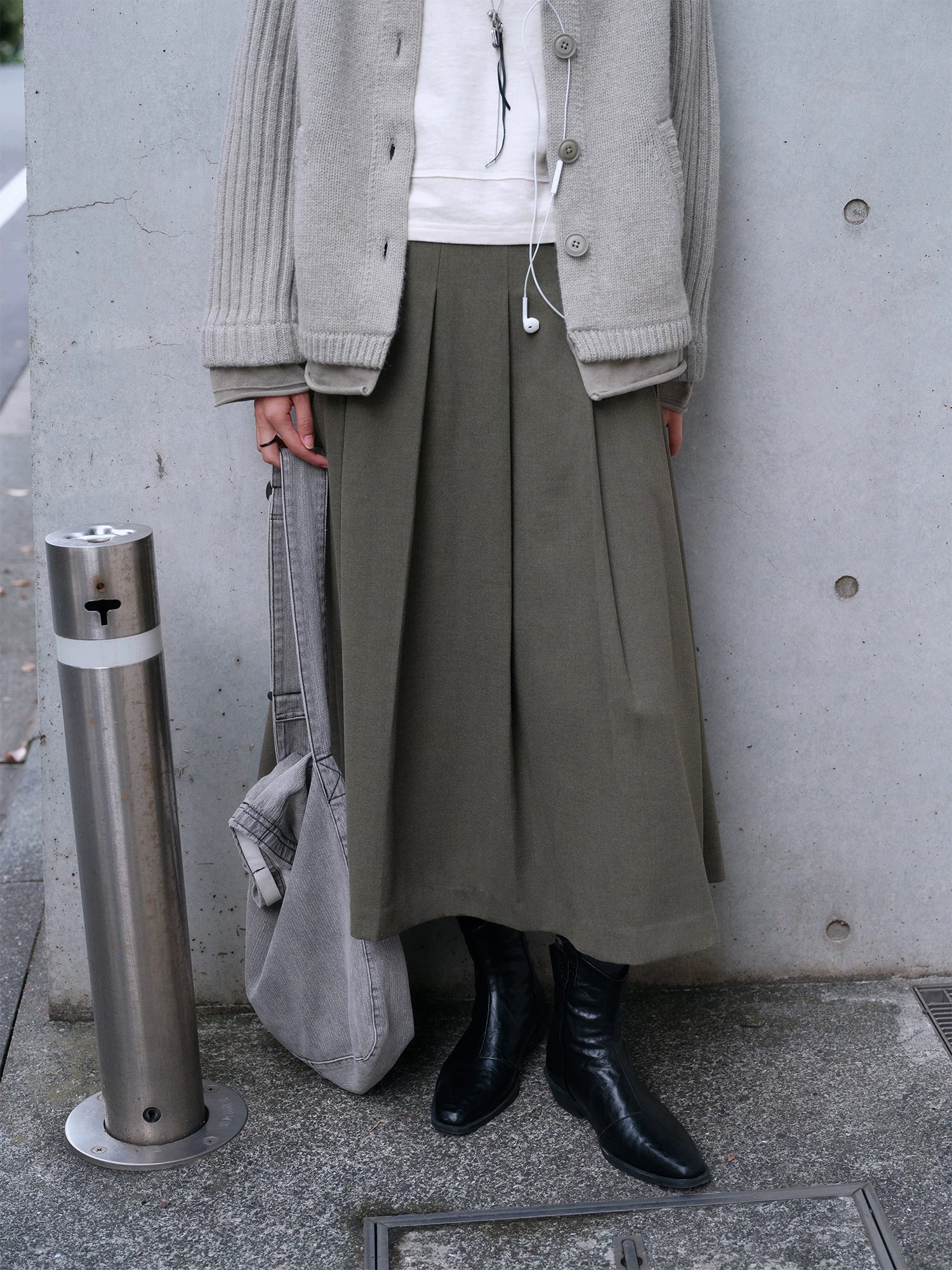 Pleated A-Line Wrap Midi Skirt