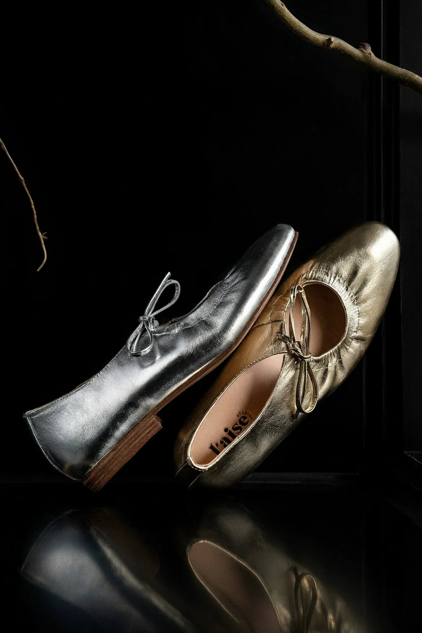 Pleated Almond-Toe Metallic Mary Jane Flats - Image 4