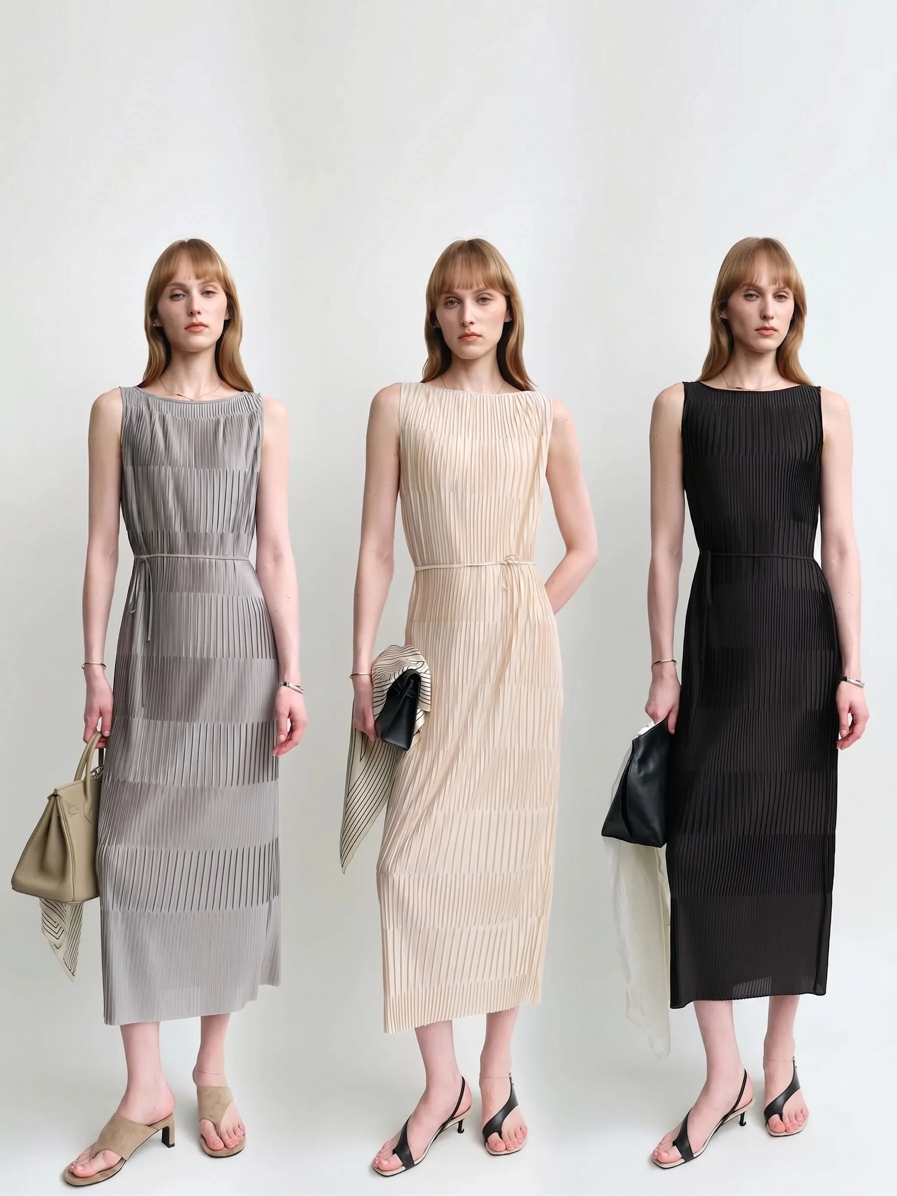Pleated Belted Midi Dress - Image 2