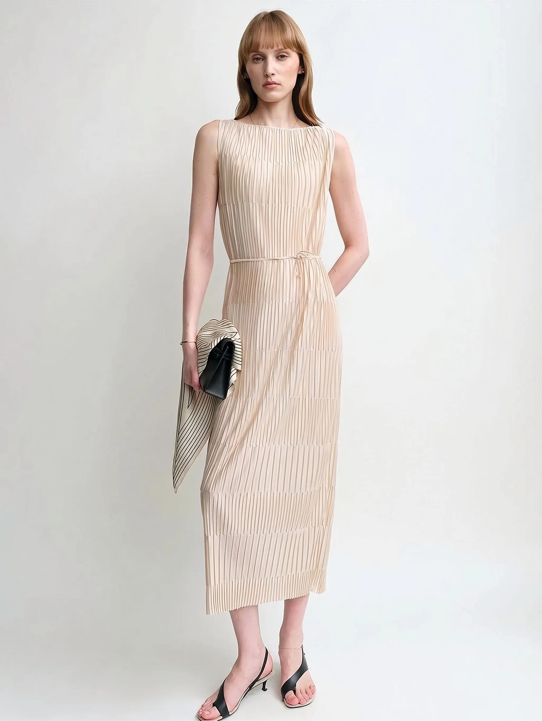 Pleated Belted Midi Dress - Image 6