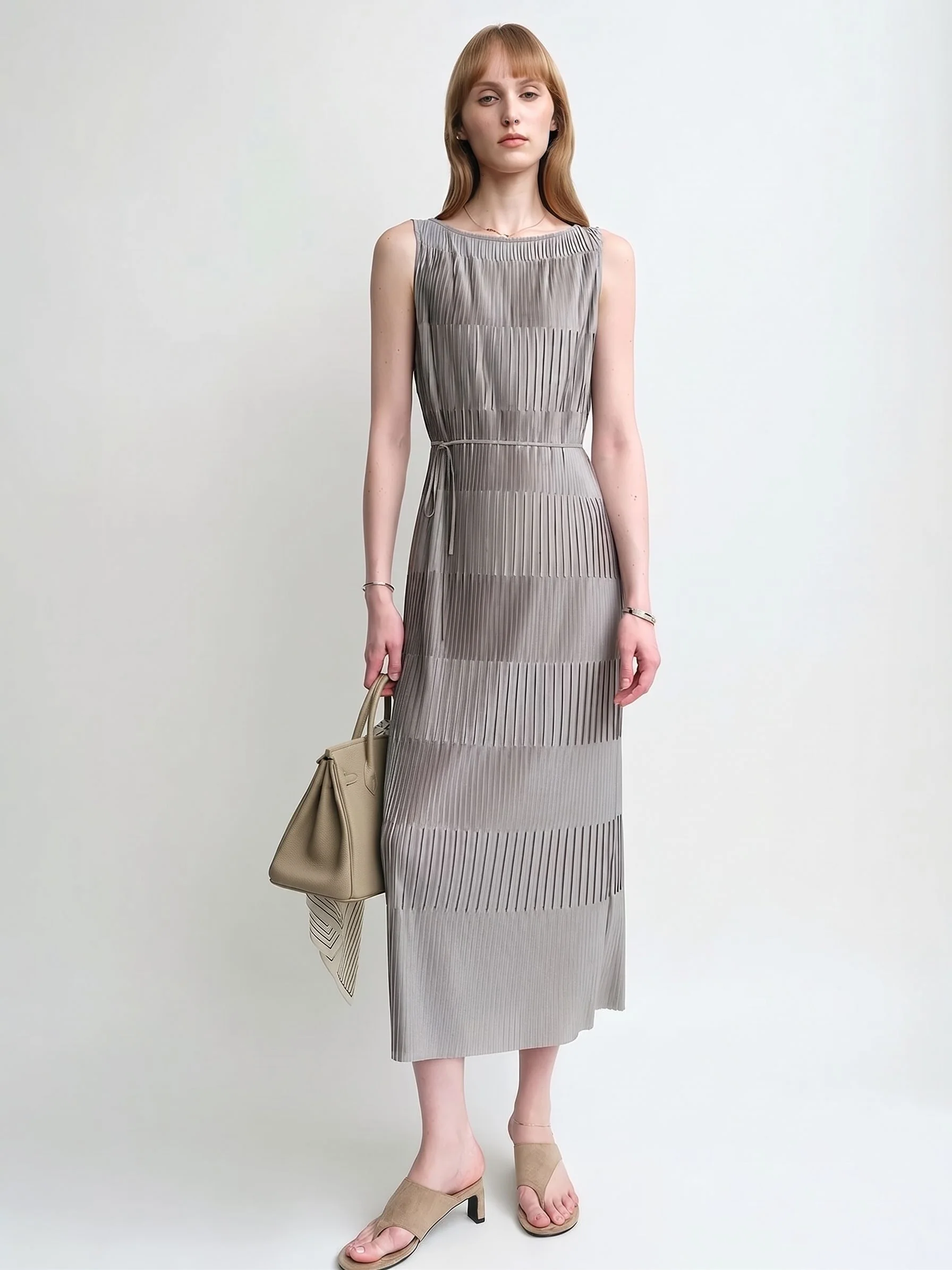 Pleated Belted Midi Dress - Image 7