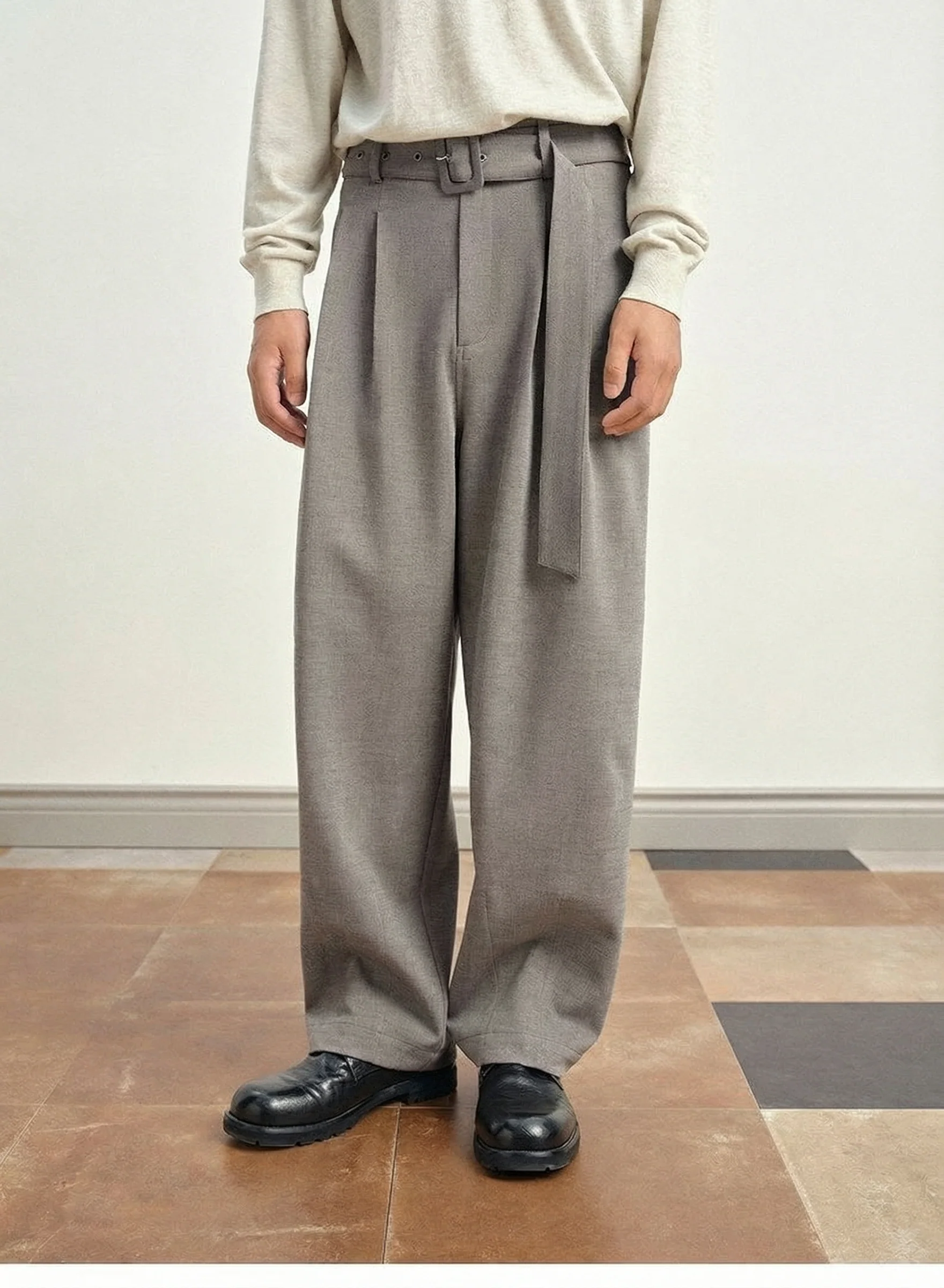 Pleated Belted Wool-Blend Trousers - Image 2