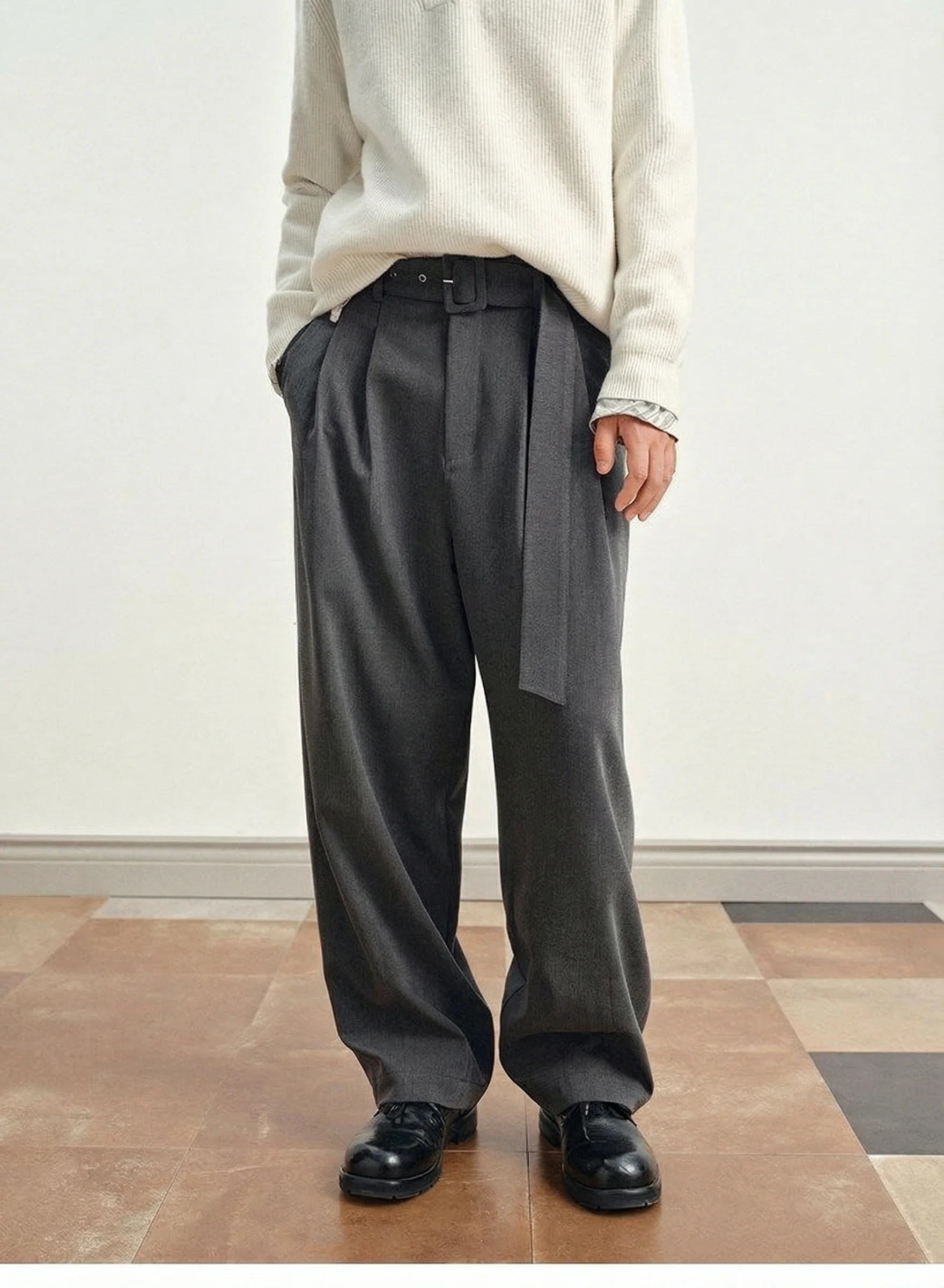 Pleated Belted Wool-Blend Trousers - Image 3