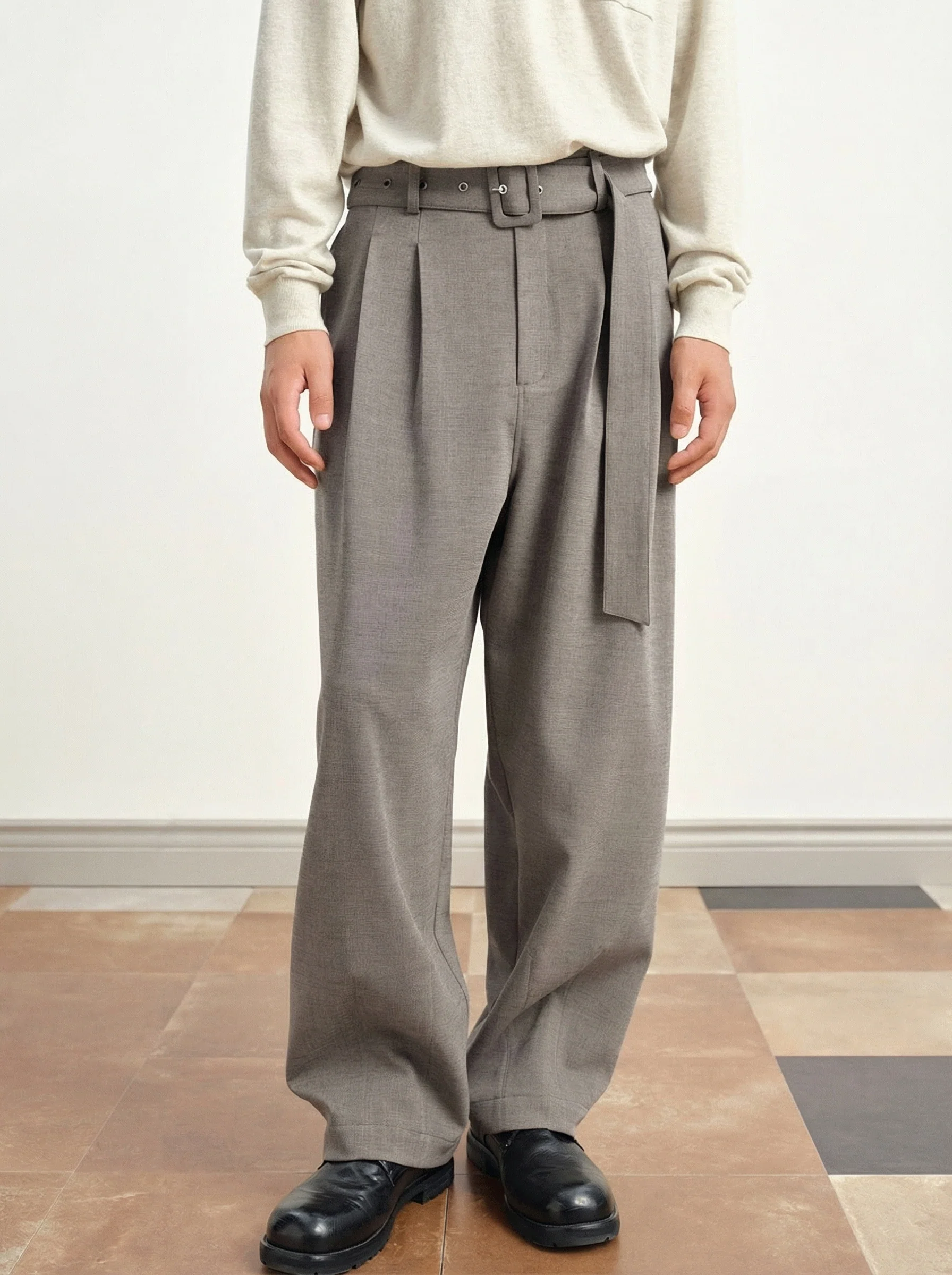 Pleated Belted Wool-Blend Trousers - Image 5