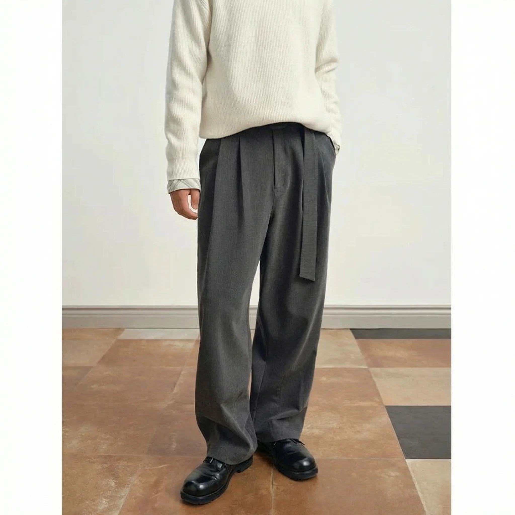 Pleated Belted Wool-Blend Trousers - Image 6