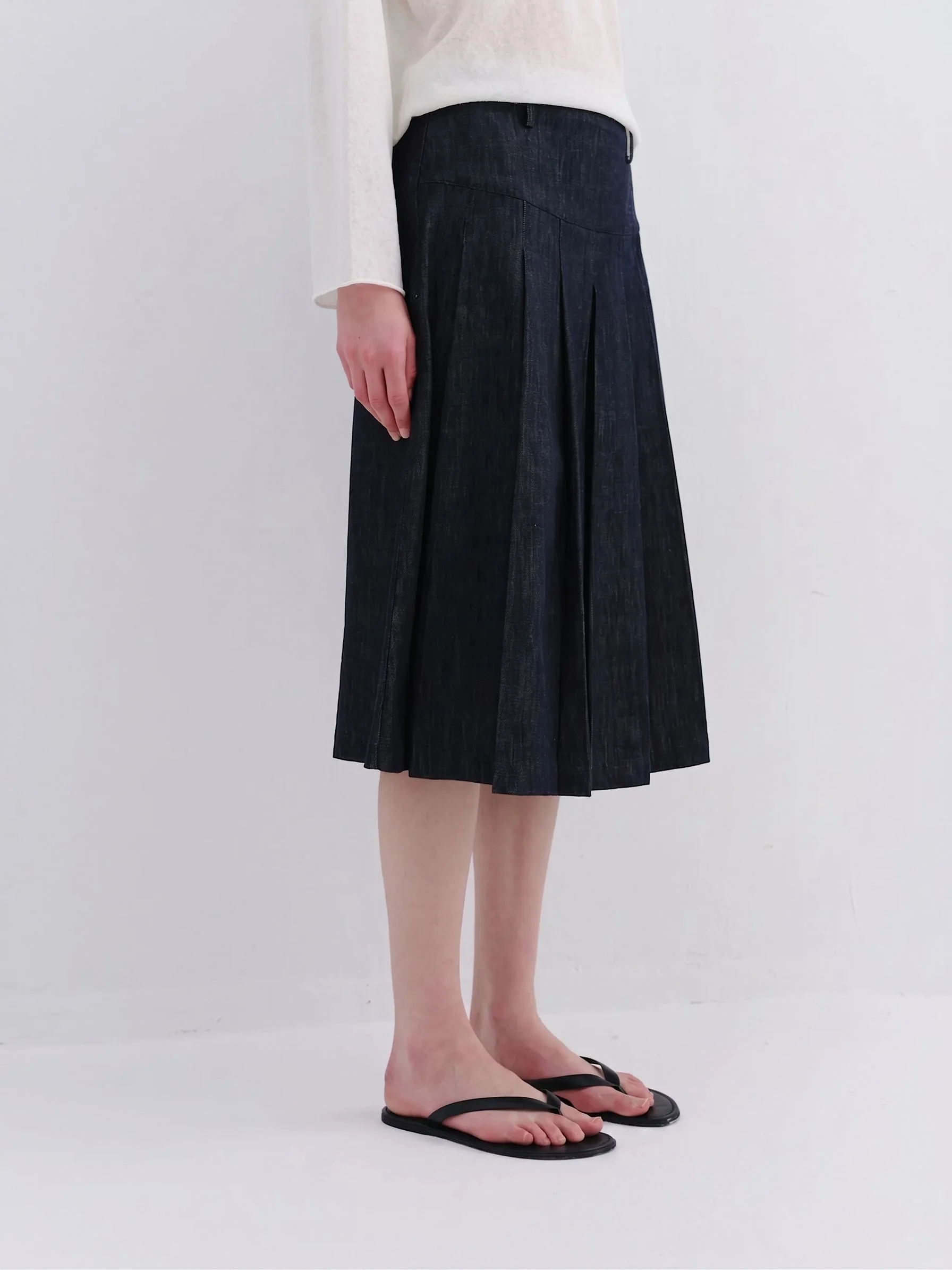 Pleated Denim Midi Skirt - Image 2