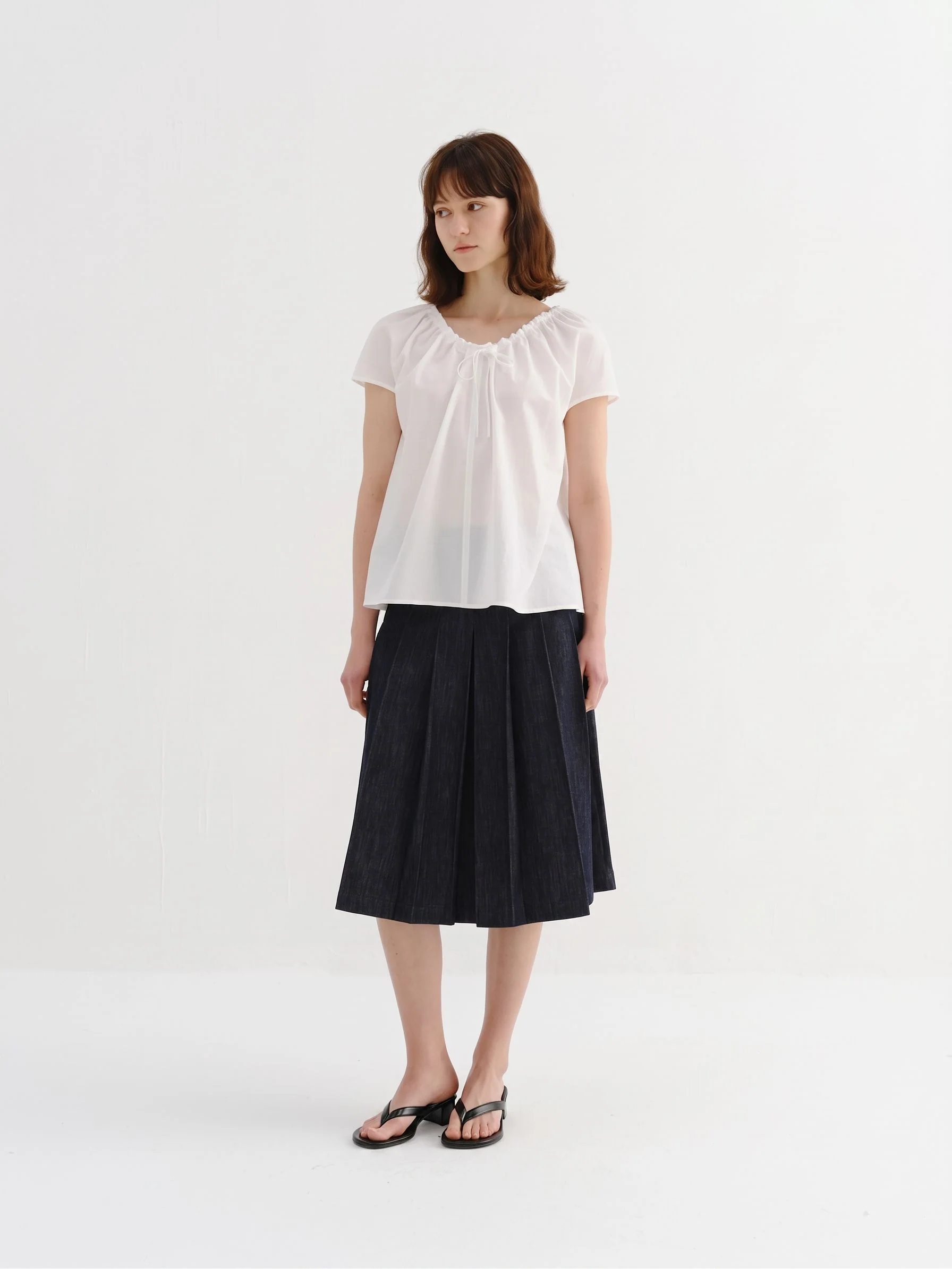 Pleated Denim Midi Skirt - Image 3