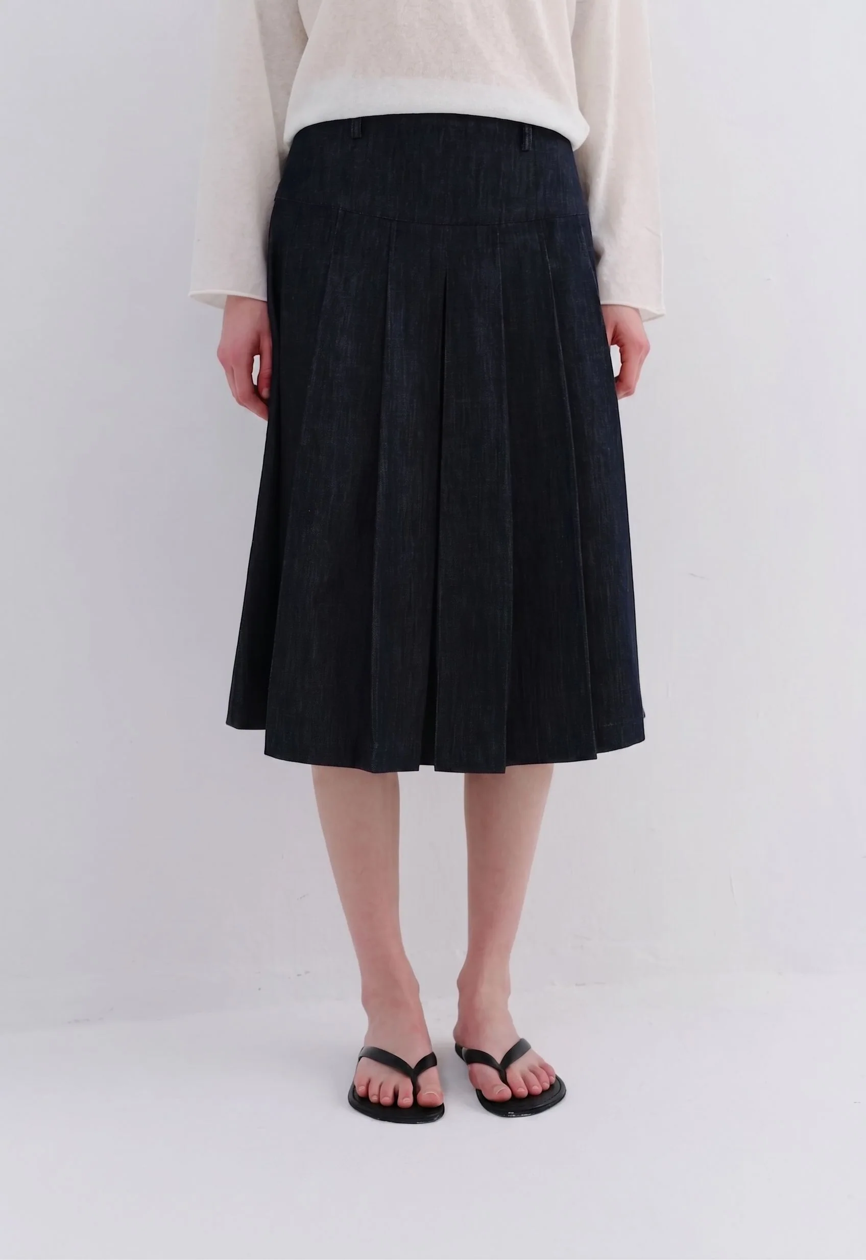 Pleated Denim Midi Skirt - Image 6