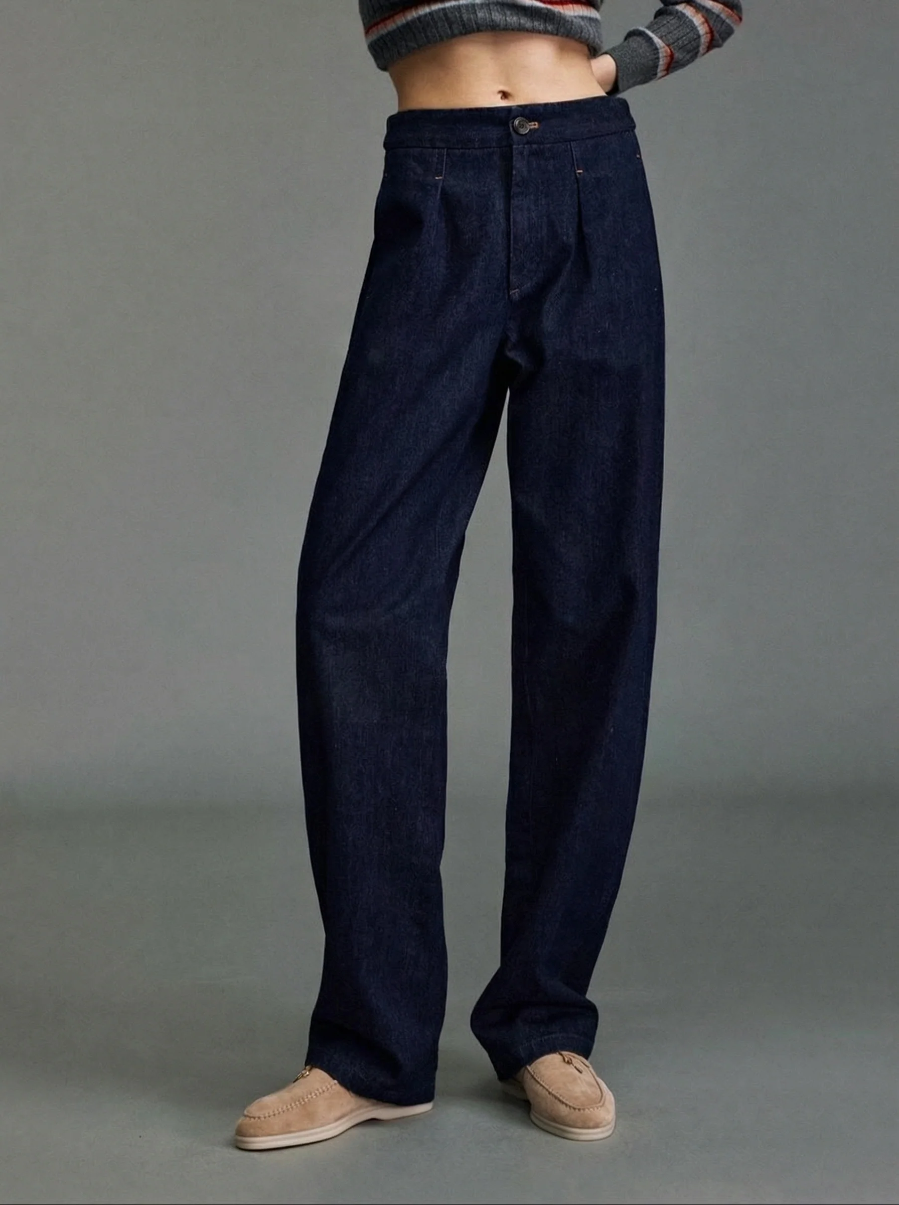 Pleated Denim Trousers