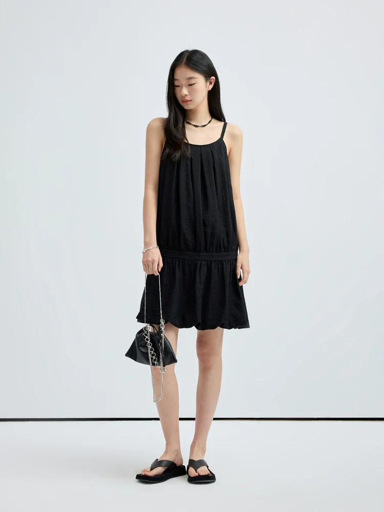 Pleated Drop-Waist Tulip-Hem Mini Dress