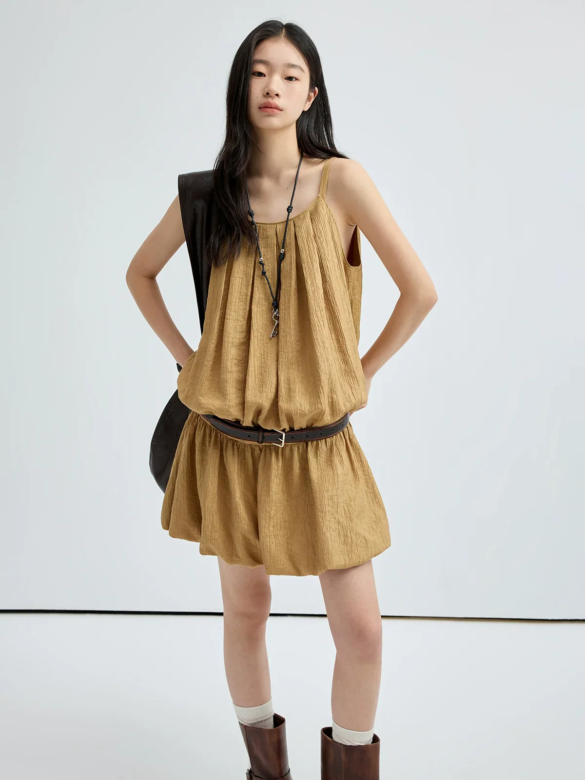 Pleated Drop-Waist Tulip-Hem Mini Dress - Image 3