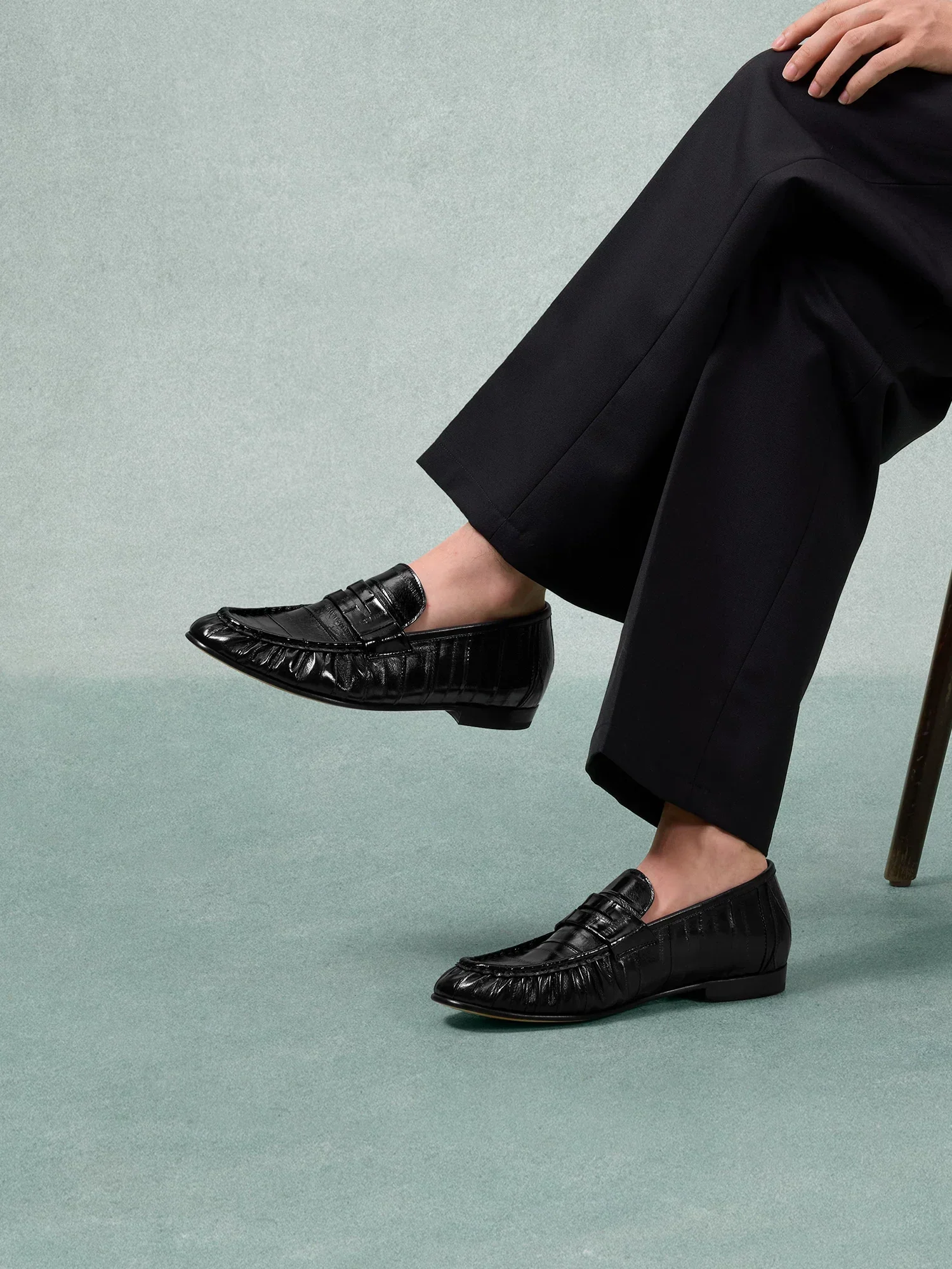 Pleated Eel Leather Penny Loafers - Image 4
