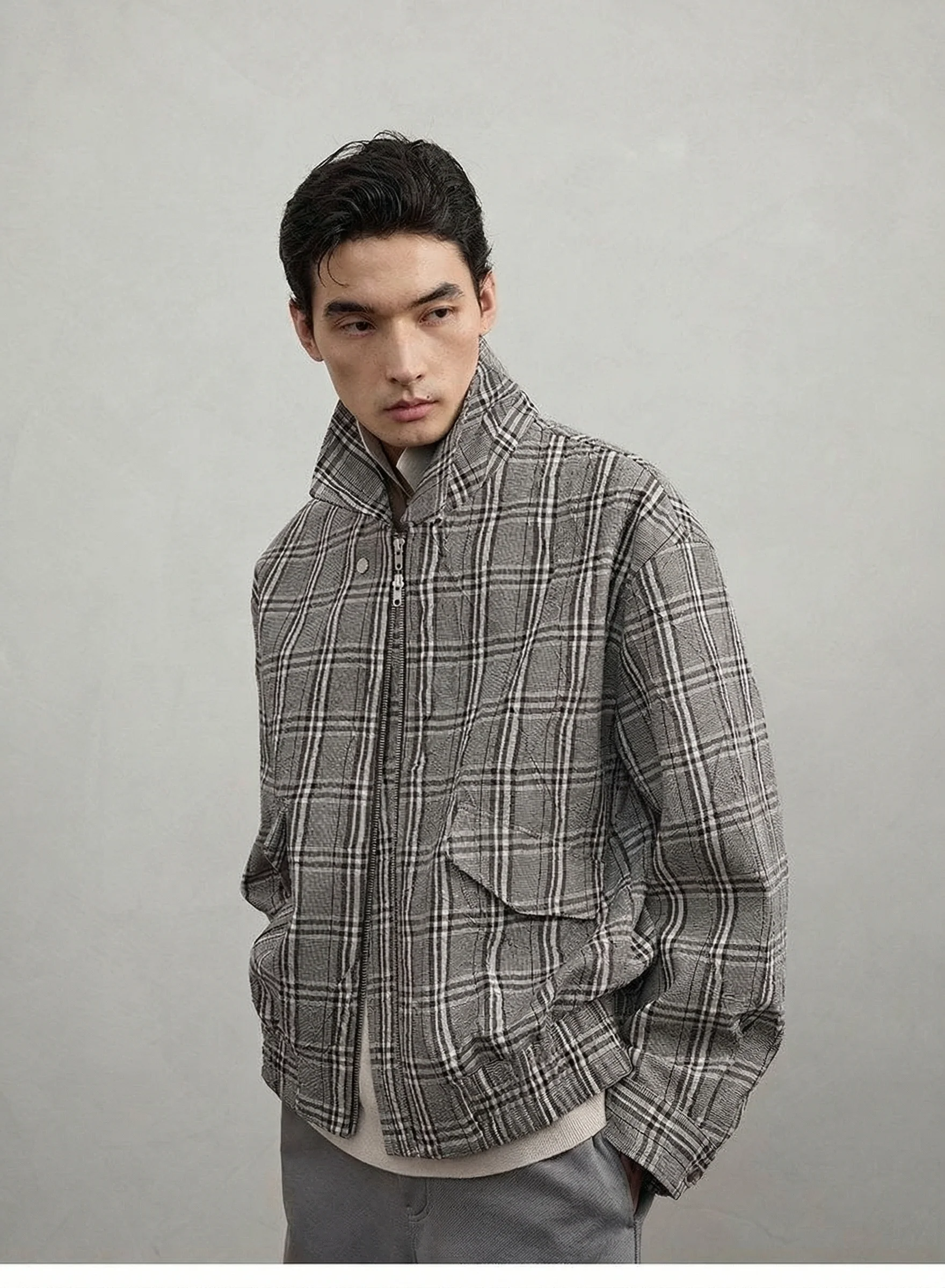 Pleated Glen Plaid Zip Jacket - Image 6