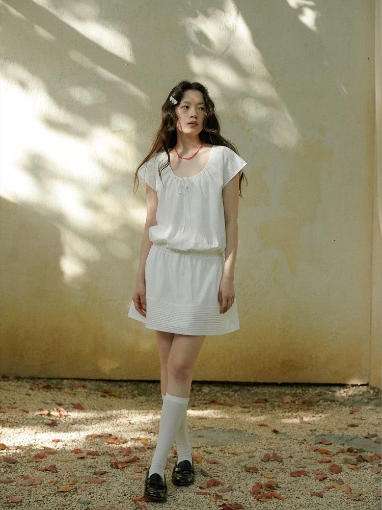 Pleated Hem Mini Dress