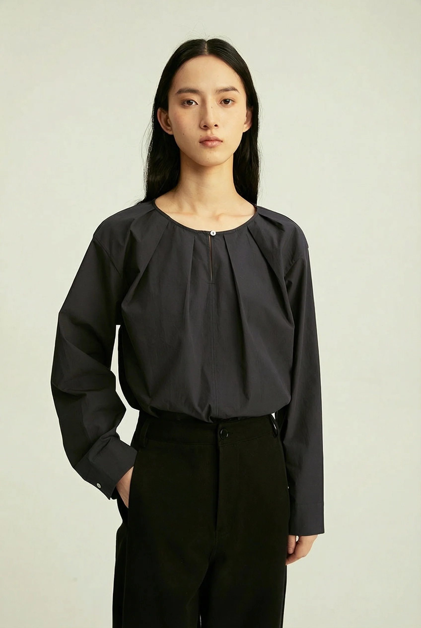 Pleated Keyhole Blouse - Image 5