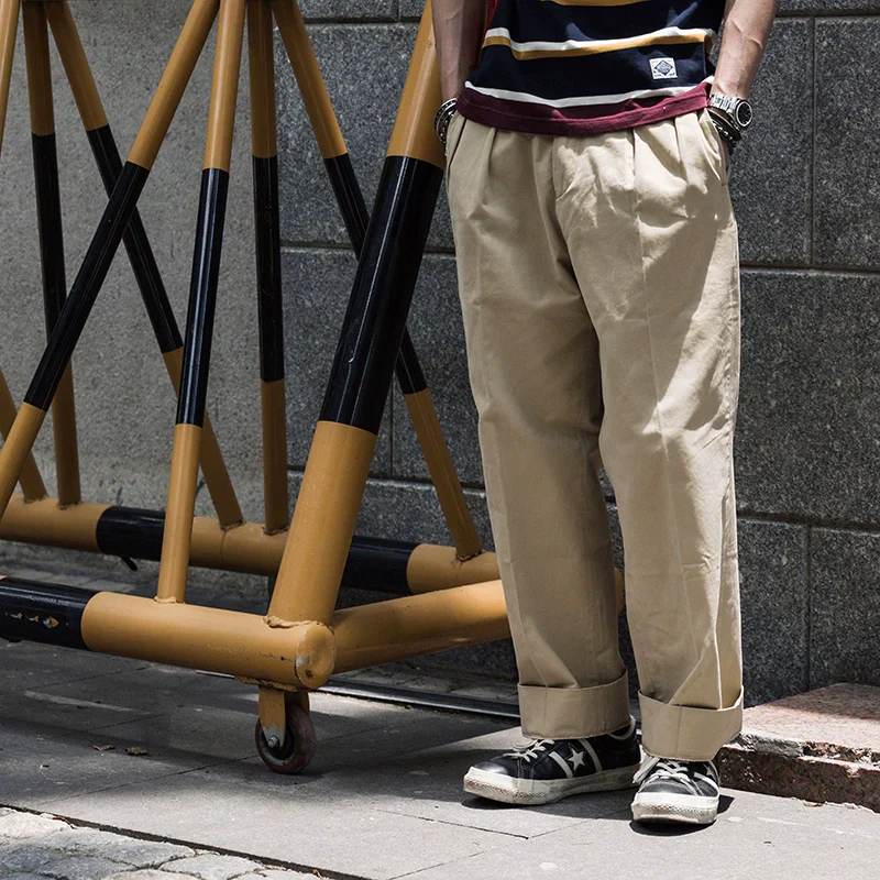 Pleated Khaki Chino Trousers