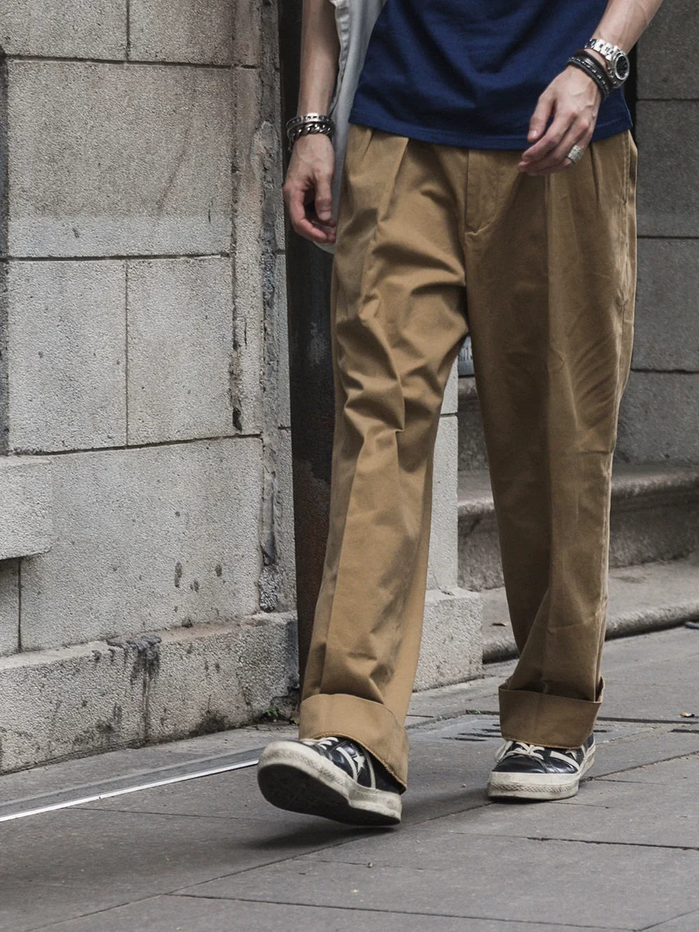Pleated Khaki Chino Trousers - Image 3