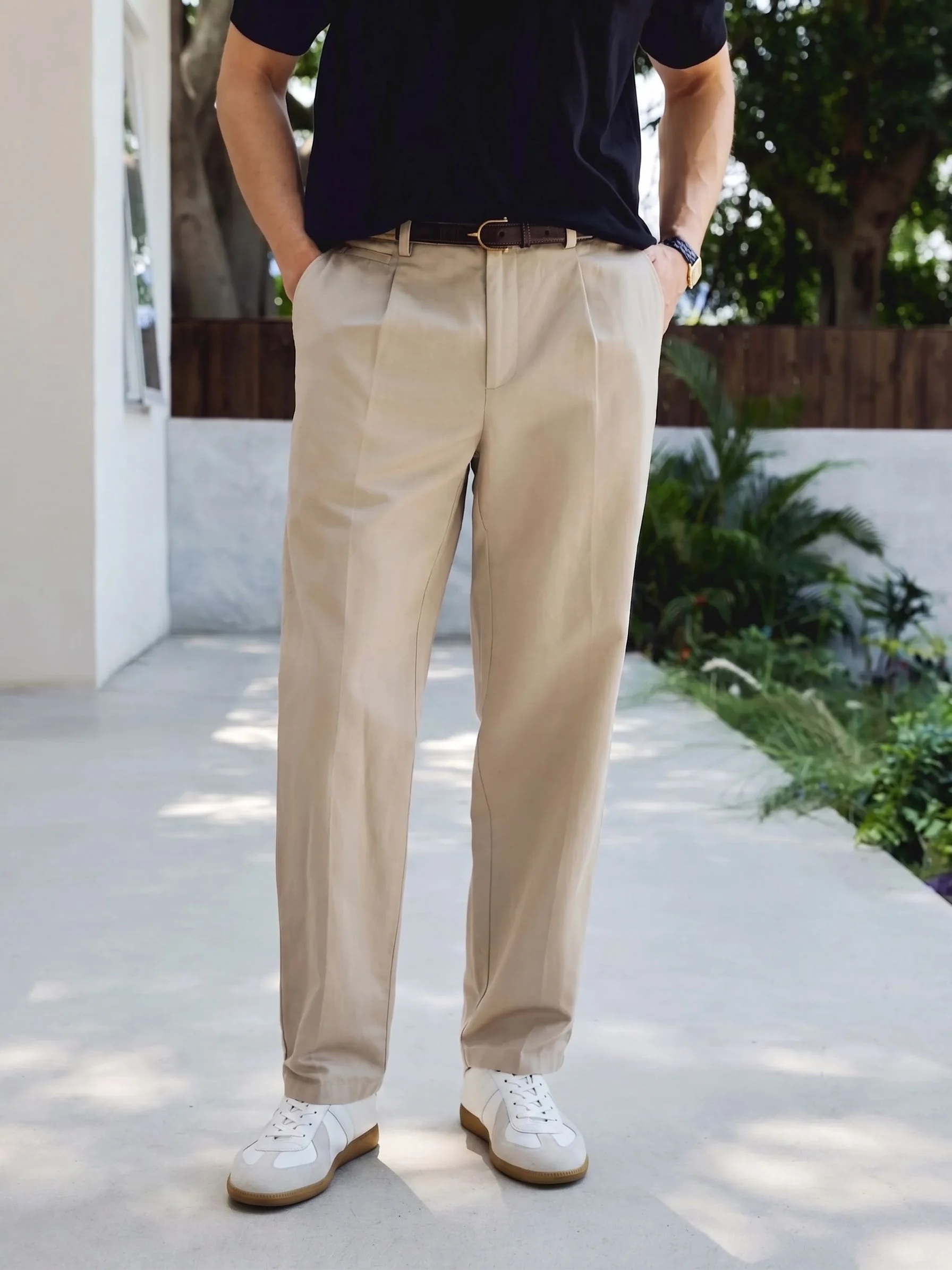 Pleated Khaki Trousers