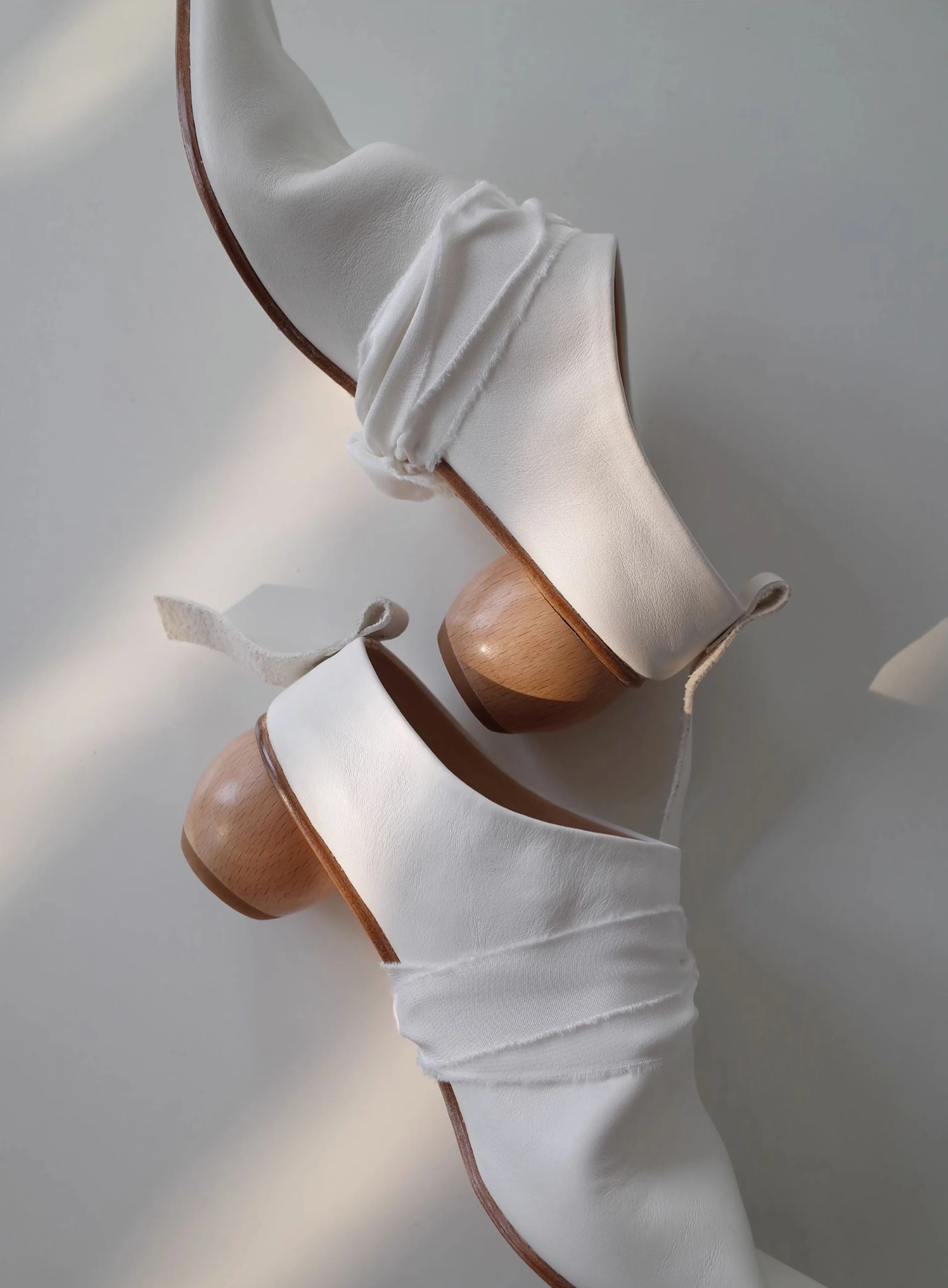 Pleated Leather Mules with Wooden Heel - Image 2