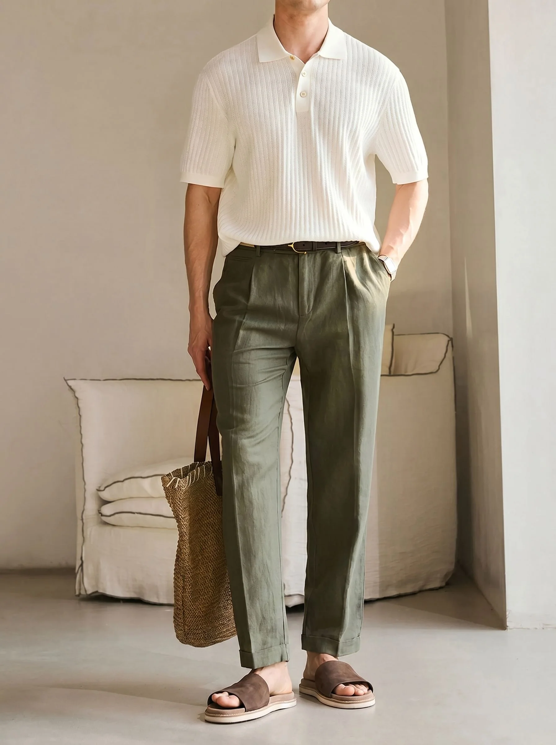 Pleated Linen Trousers - Image 2