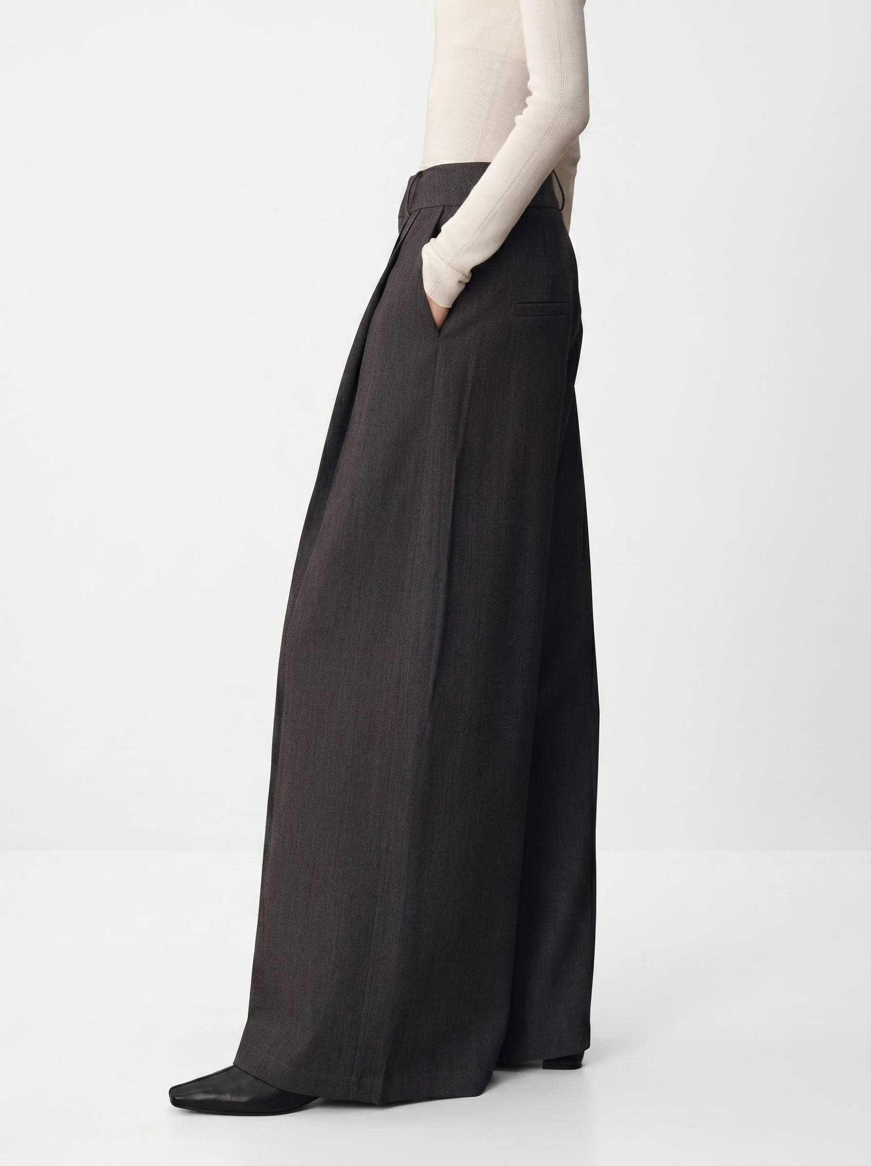 Pleated Merino Wide-Leg Trousers - Image 2