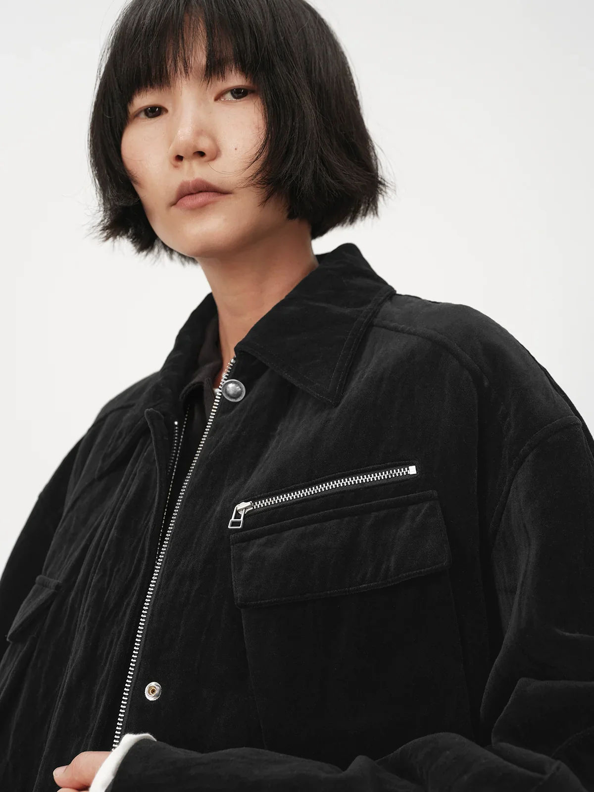 Pleated Metallic Velvet Short Coat