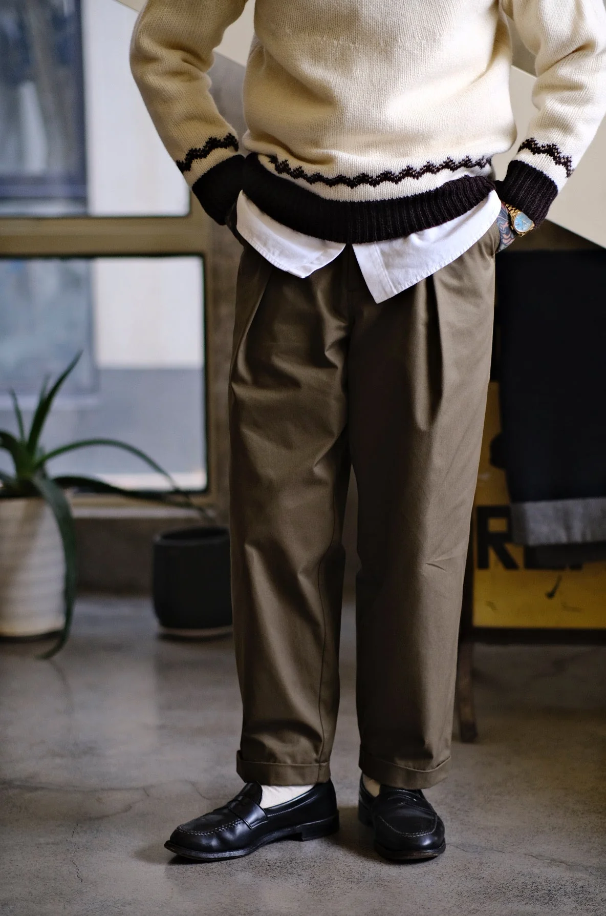 Pleated Olive Trousers