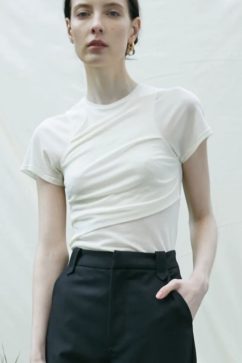 Pleated Semi-Sheer Knit Tee - Image 5