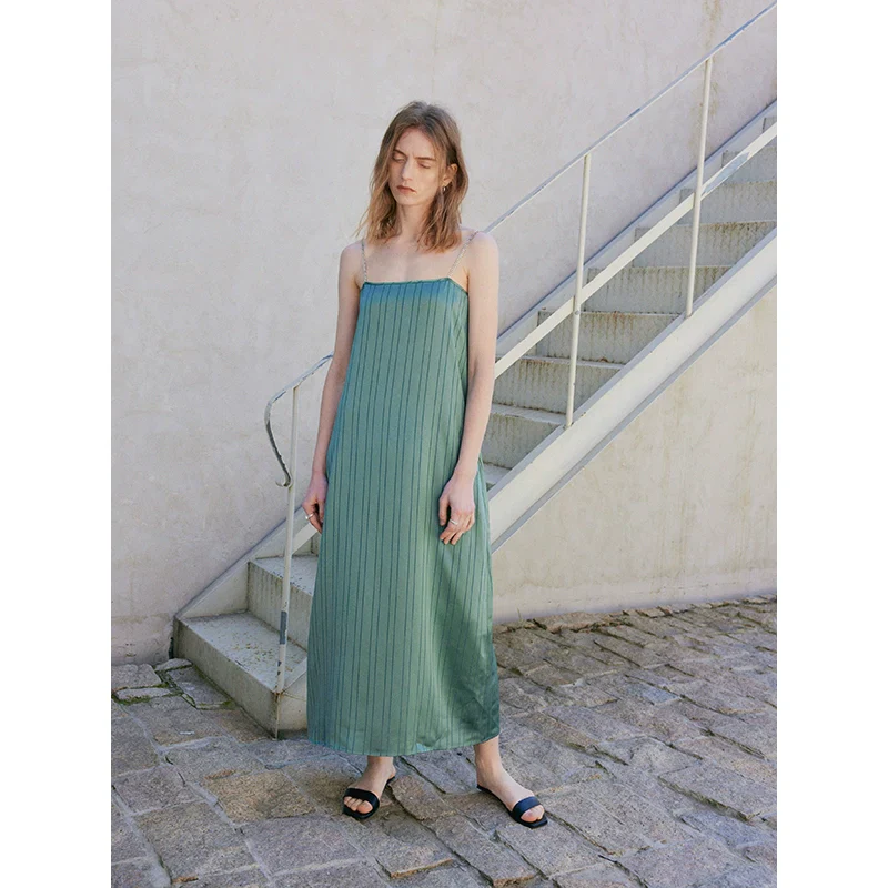 Pleated Striped Maxi Dress