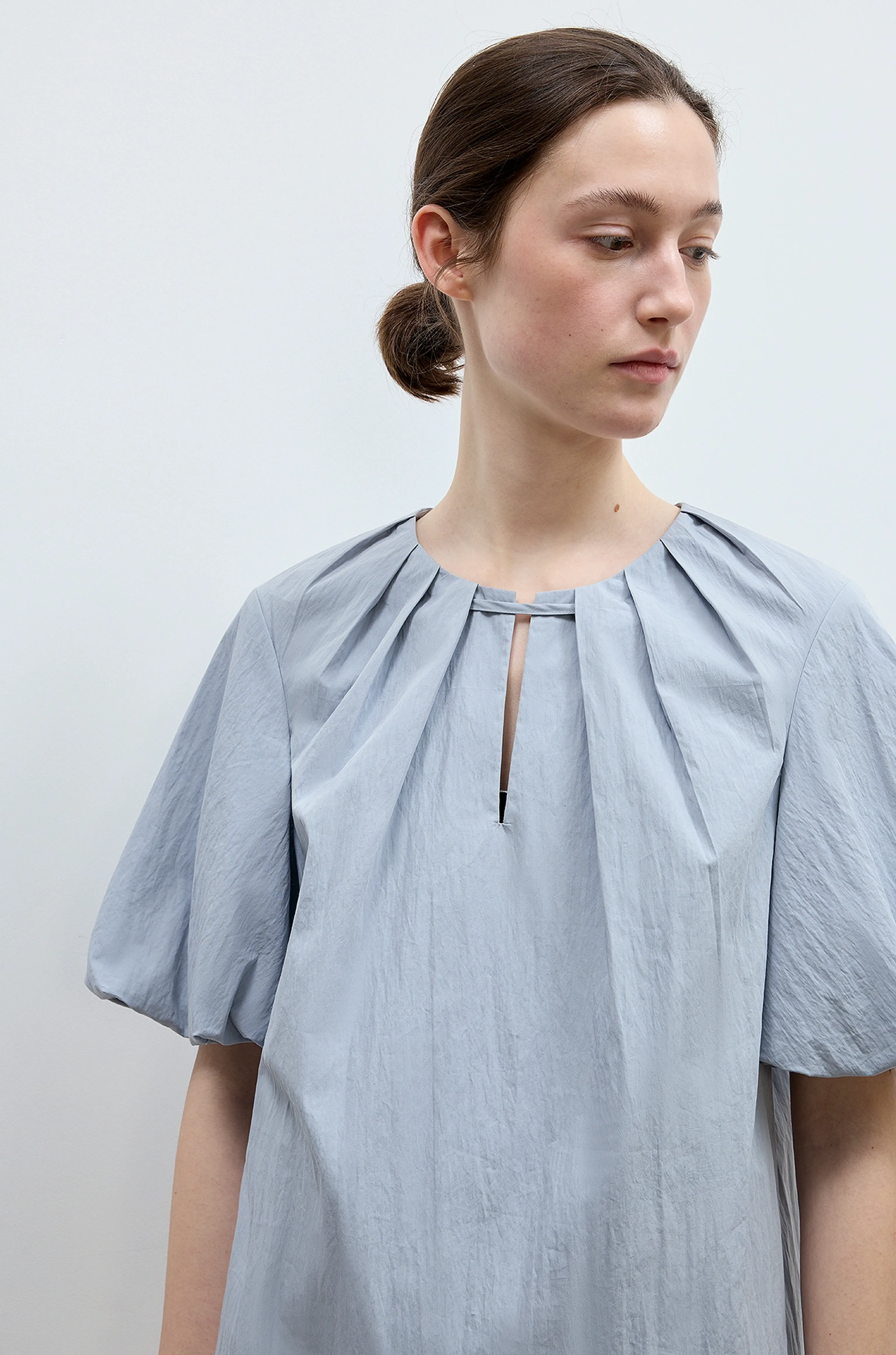 Pleated Tie-Neck Puff Blouse - Image 5