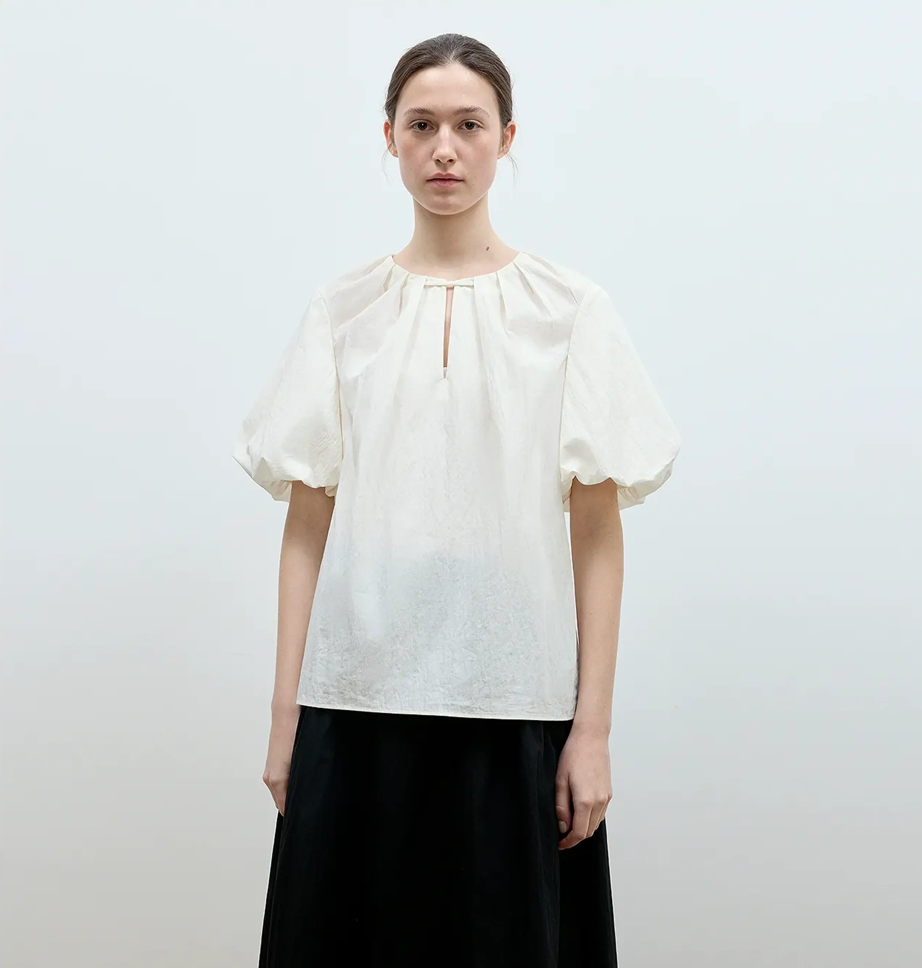 Pleated Tie-Neck Puff Blouse - Image 6