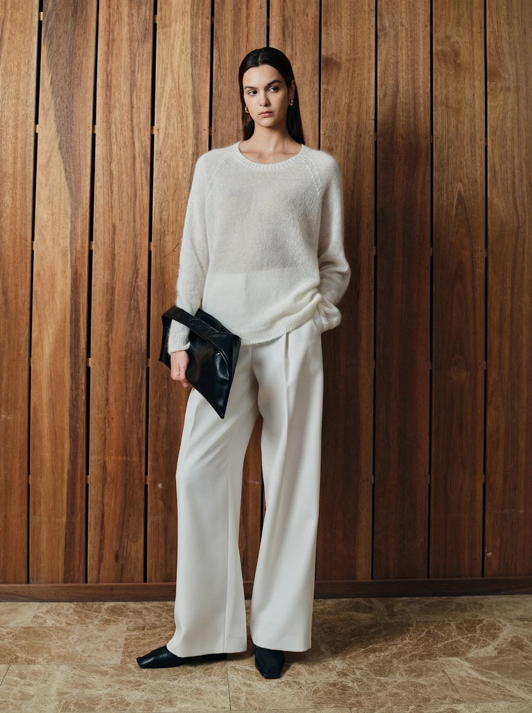 Pleated Twill Wide-Leg Trousers