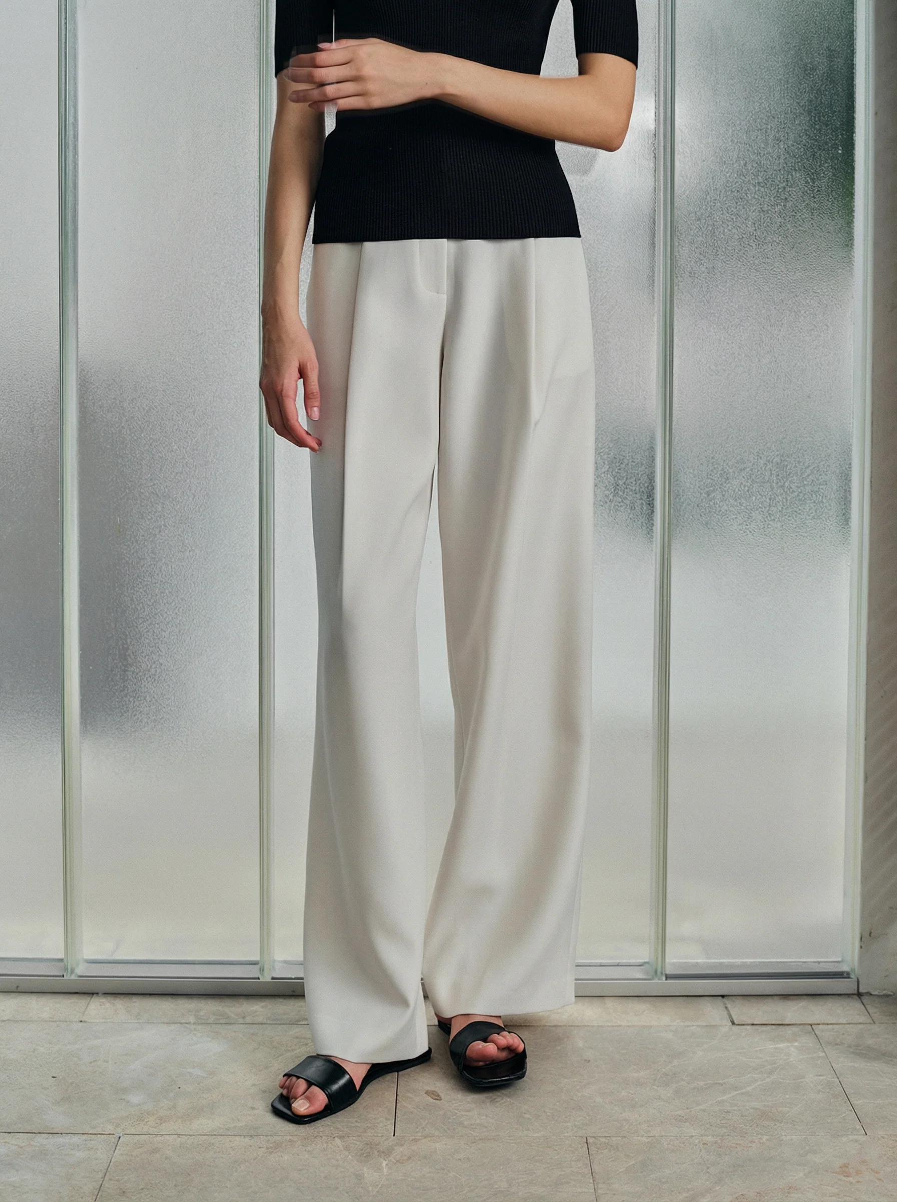 Pleated Twill Wide-Leg Trousers - Image 2