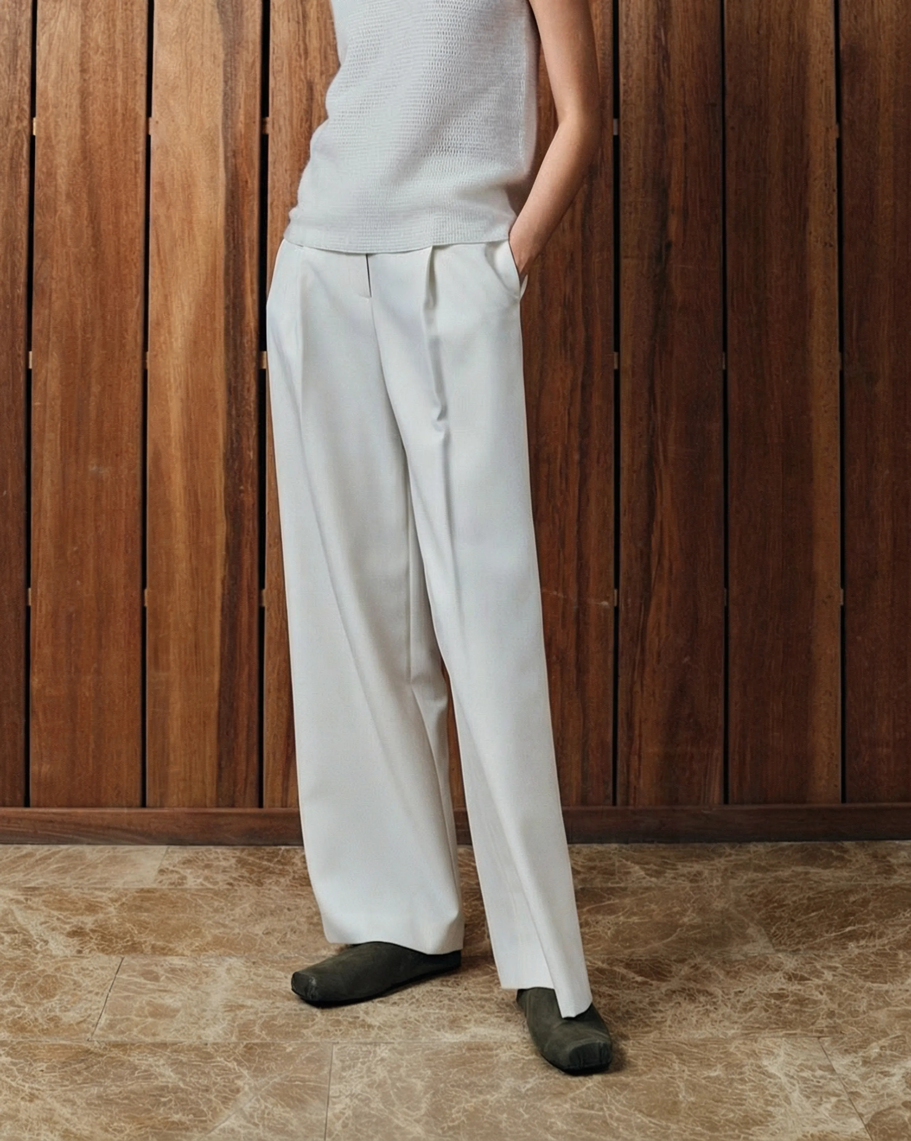Pleated Twill Wide-Leg Trousers - Image 3