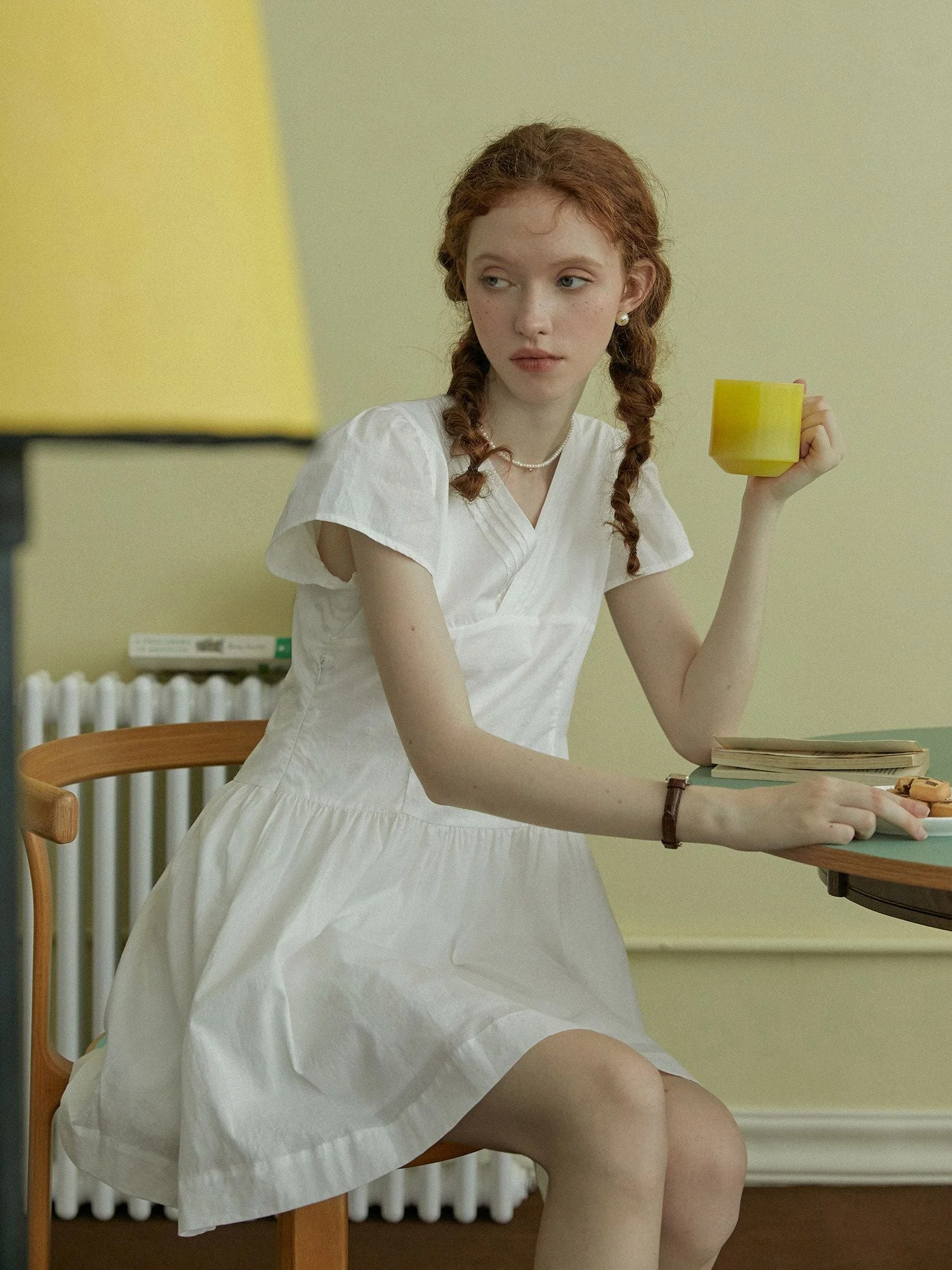 Pleated V-Neck Dress - Image 2