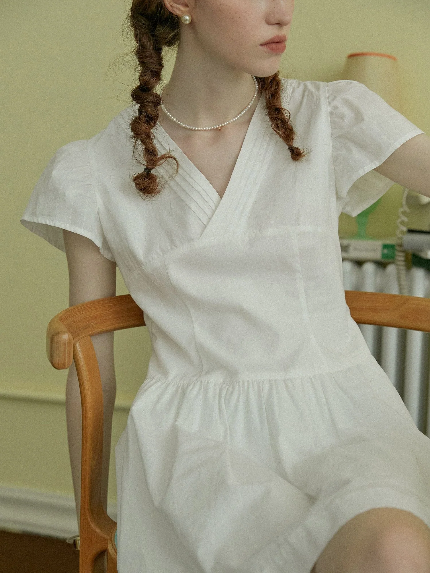 Pleated V-Neck Dress - Image 3