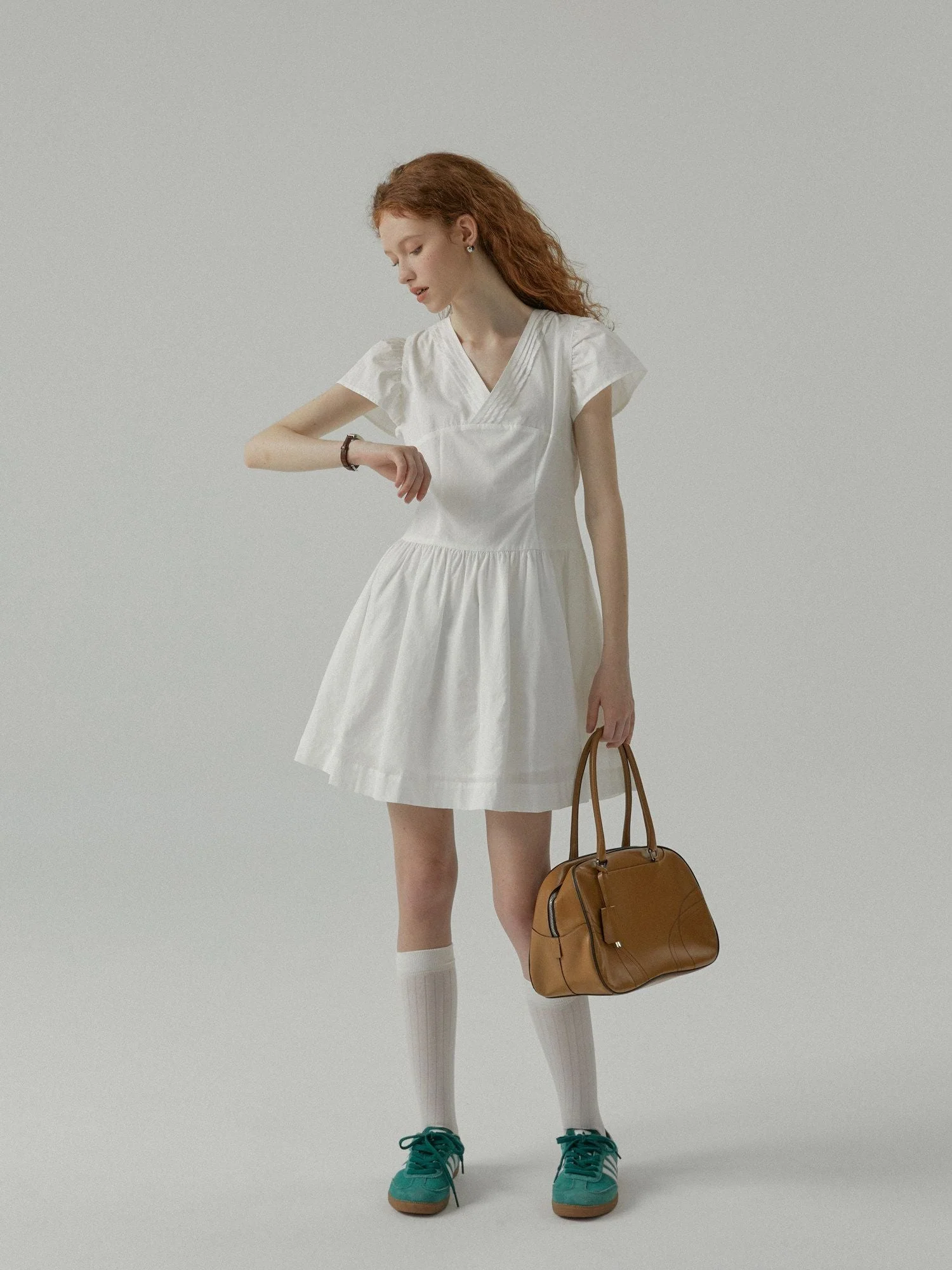 Pleated V-Neck Dress - Image 4