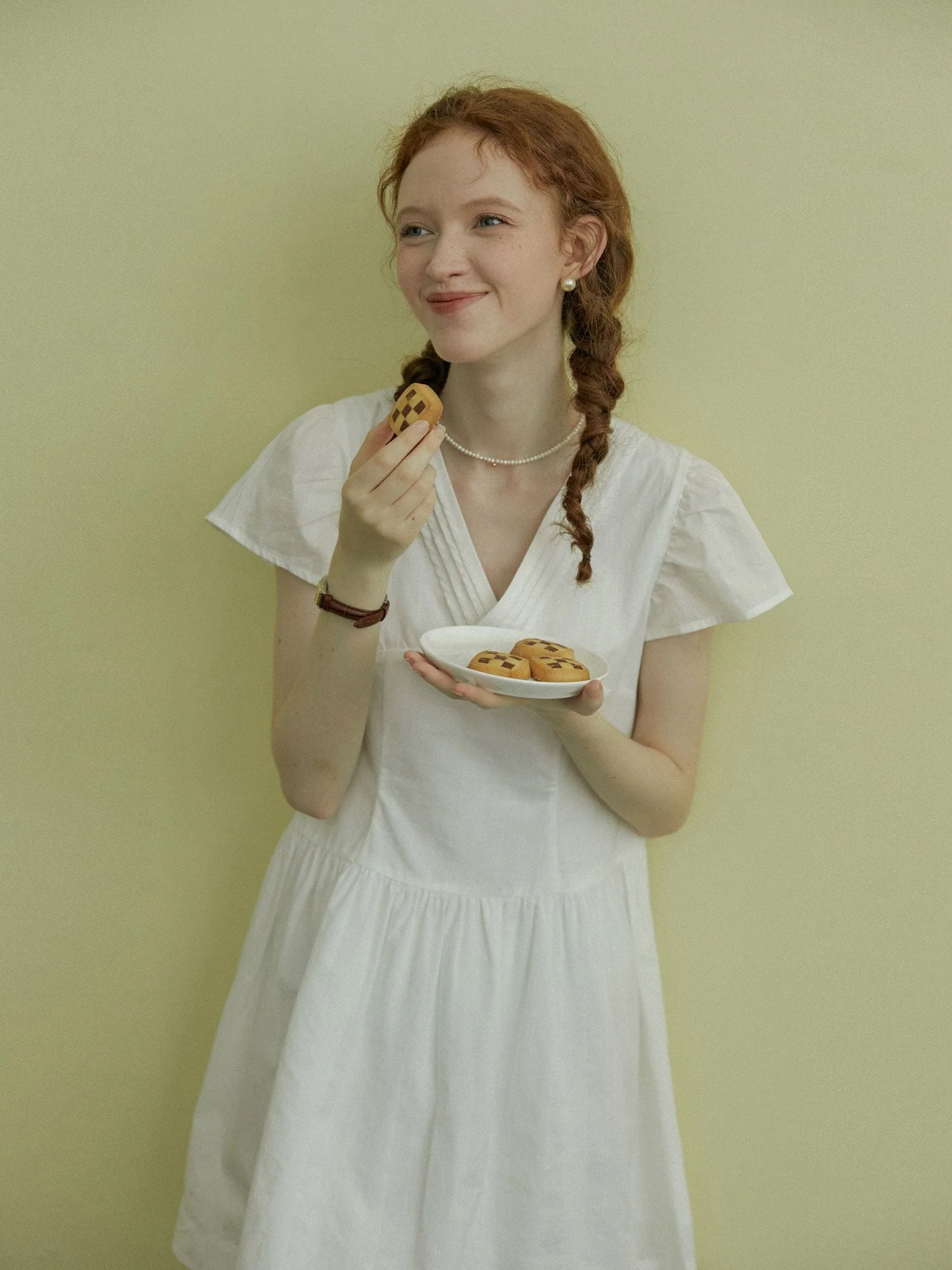Pleated V-Neck Dress - Image 5