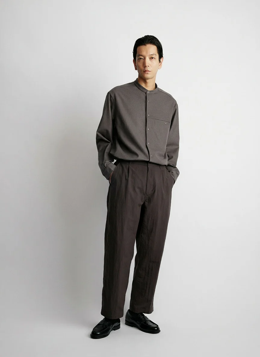 Pleated Water-Repellent Nylon Cropped Trousers