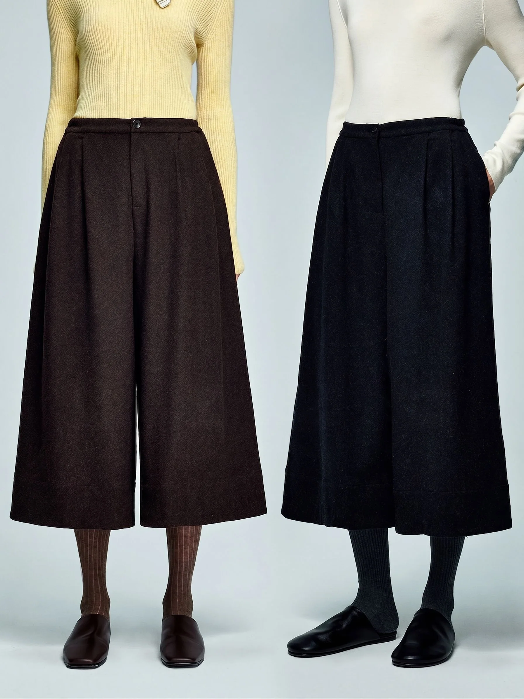 Pleated Wool Culottes