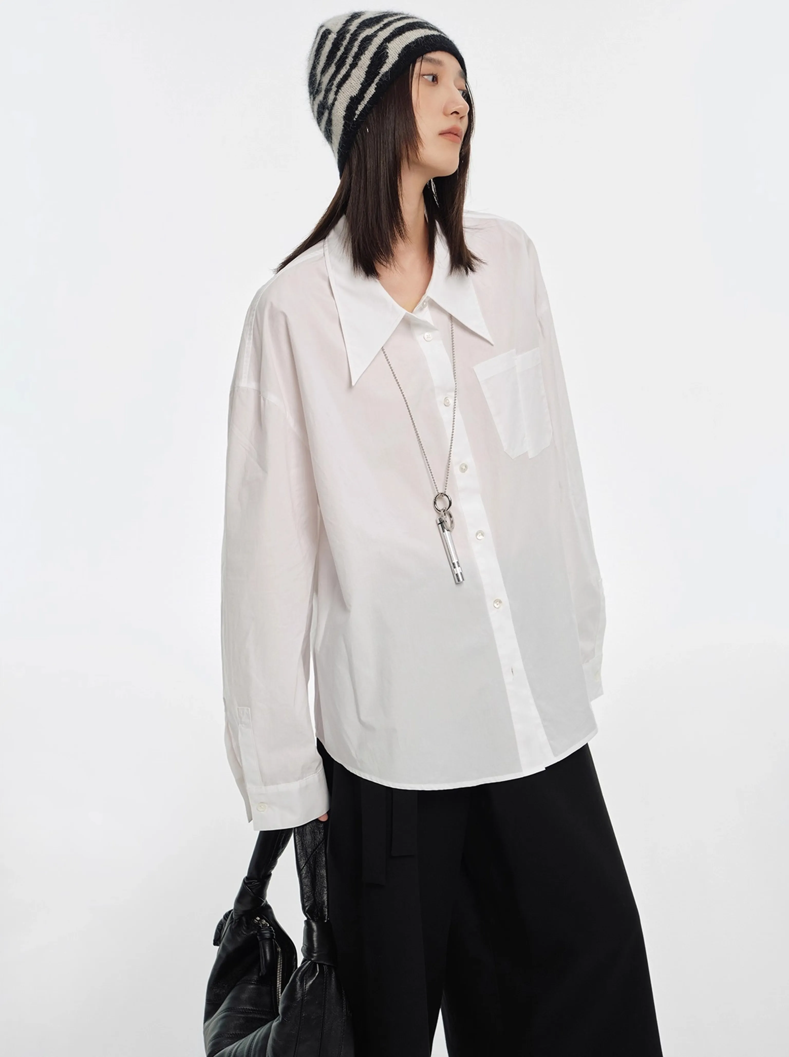 Point Collar Oversized Shirt Dress - Image 2