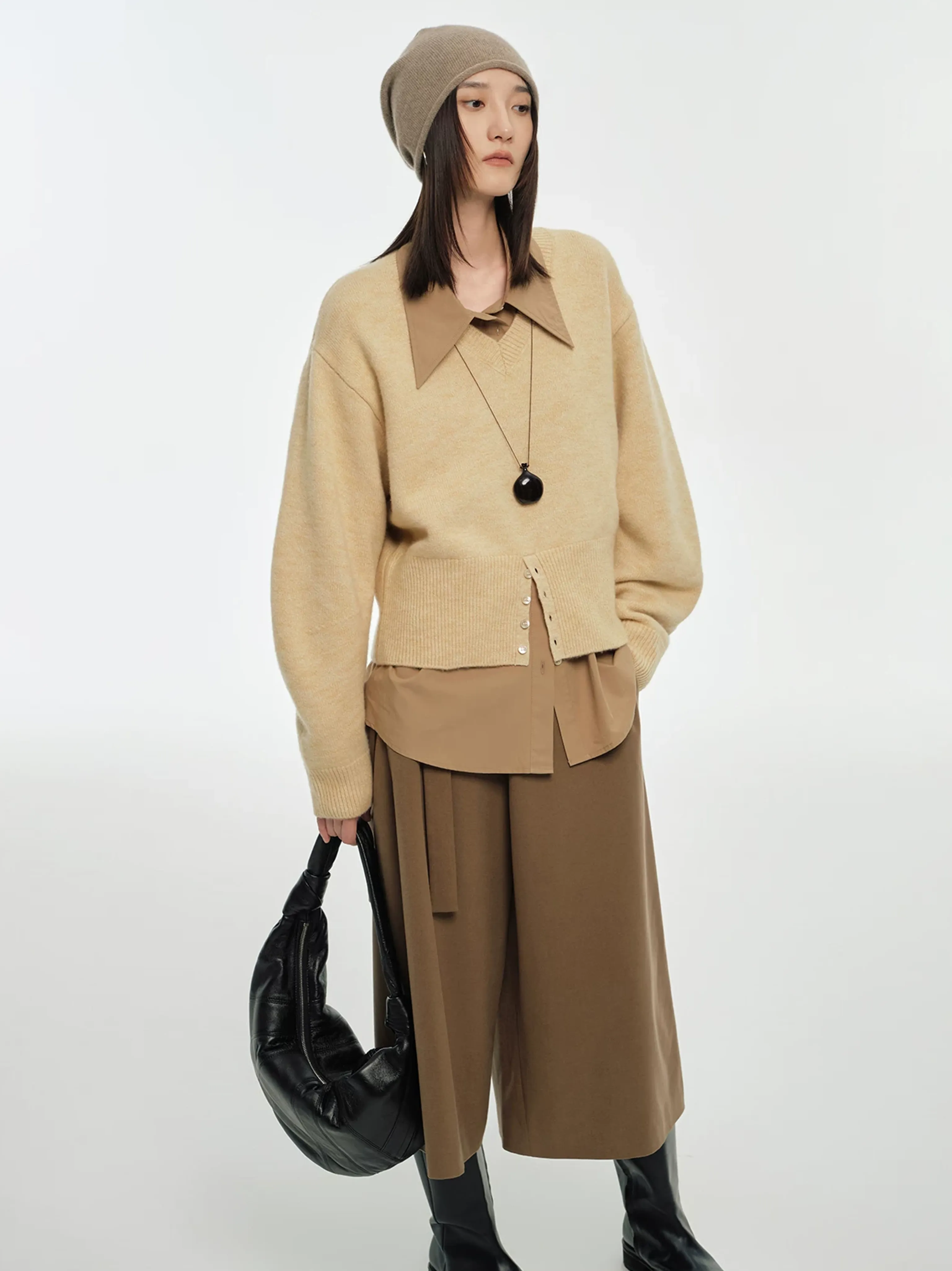 Point Collar Oversized Shirt Dress - Image 6